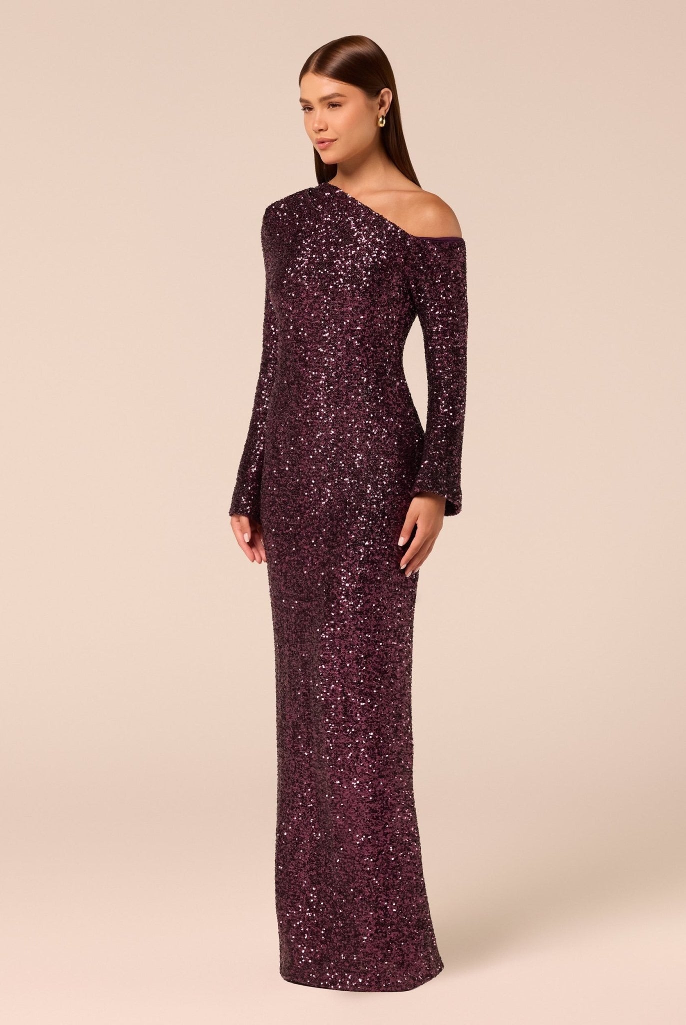 Purple Long-Sleeve Sequin Maxi Dress - shopaleena