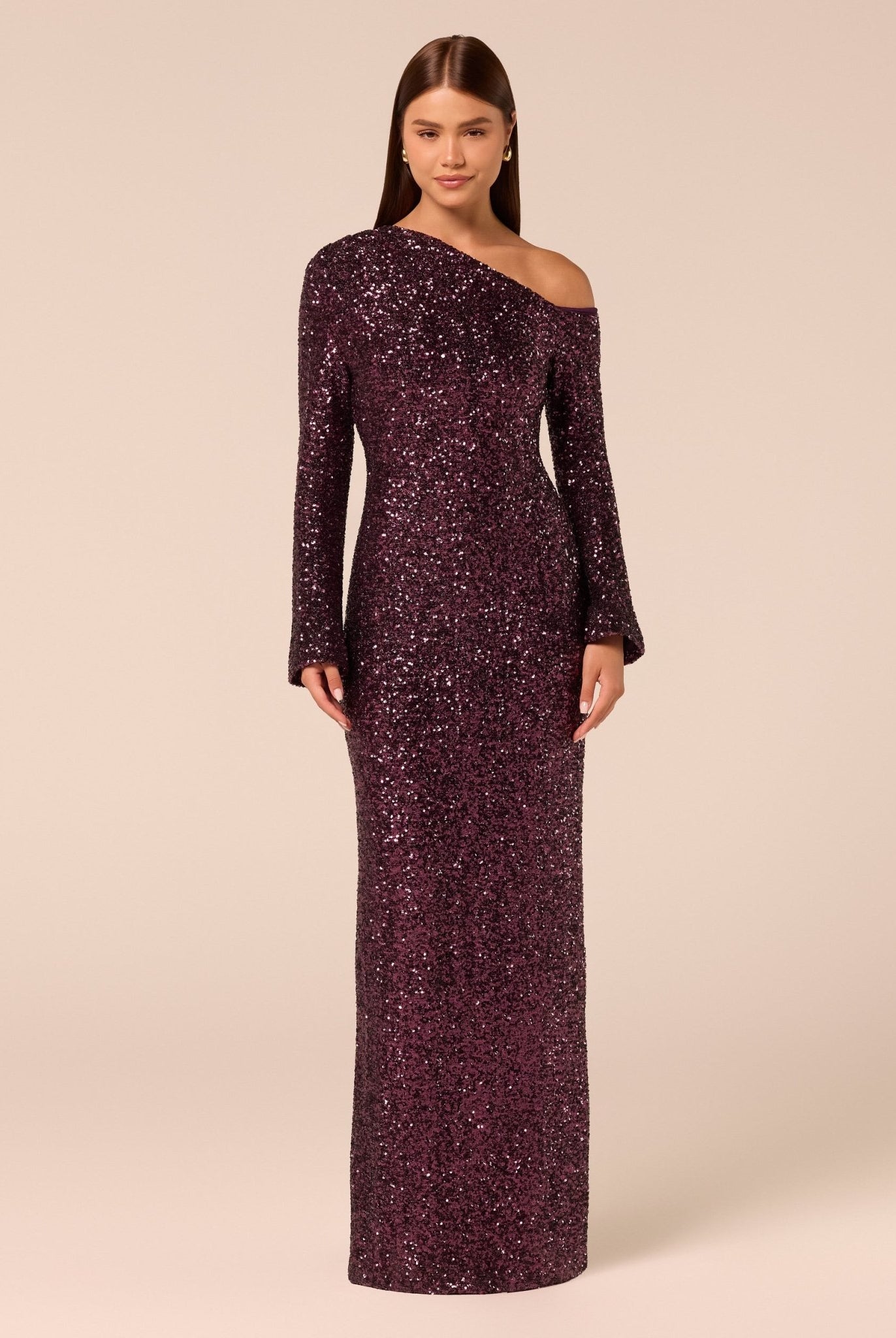 Purple Long-Sleeve Sequin Maxi Dress - shopaleena