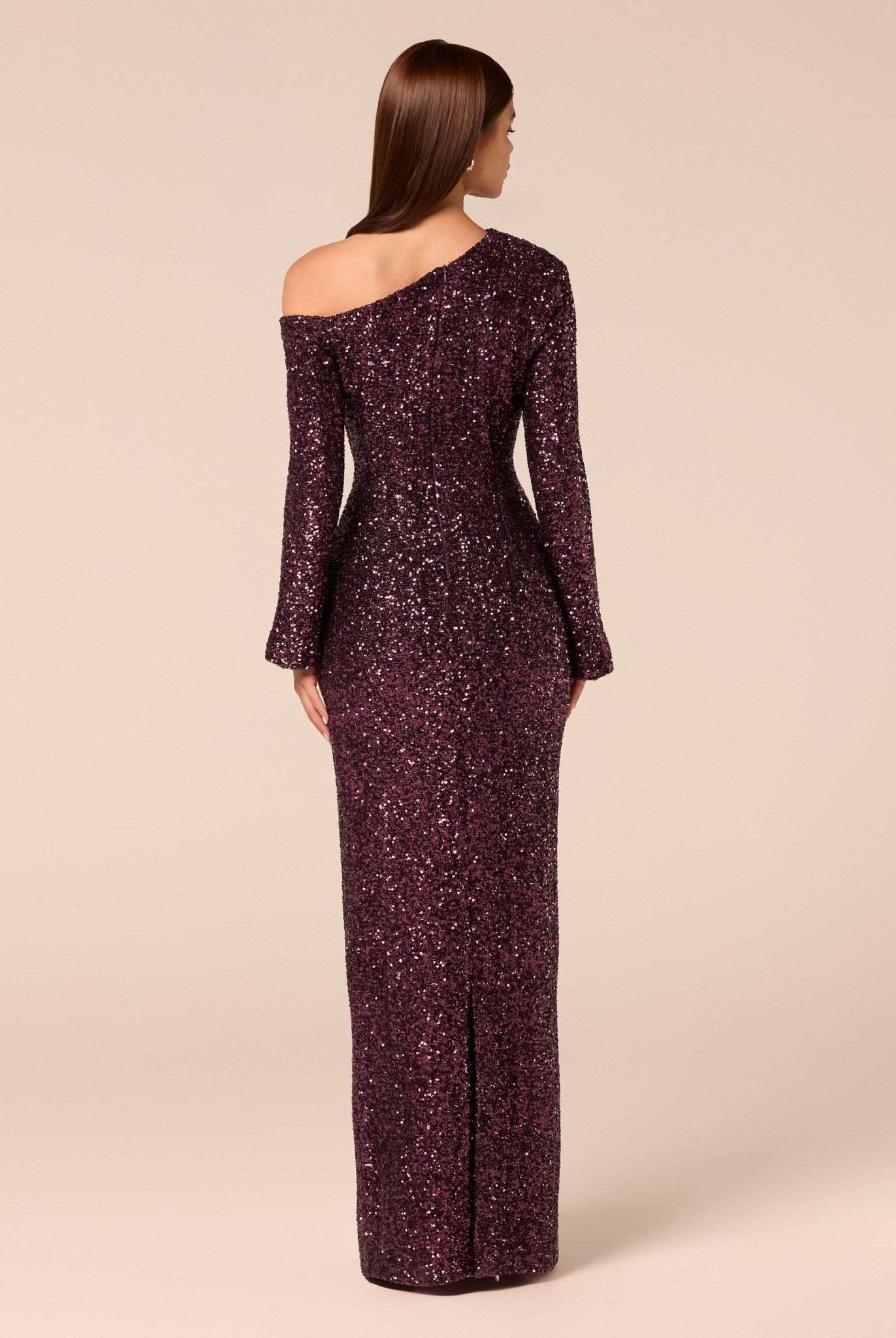 Purple Long-Sleeve Sequin Maxi Dress - shopaleena