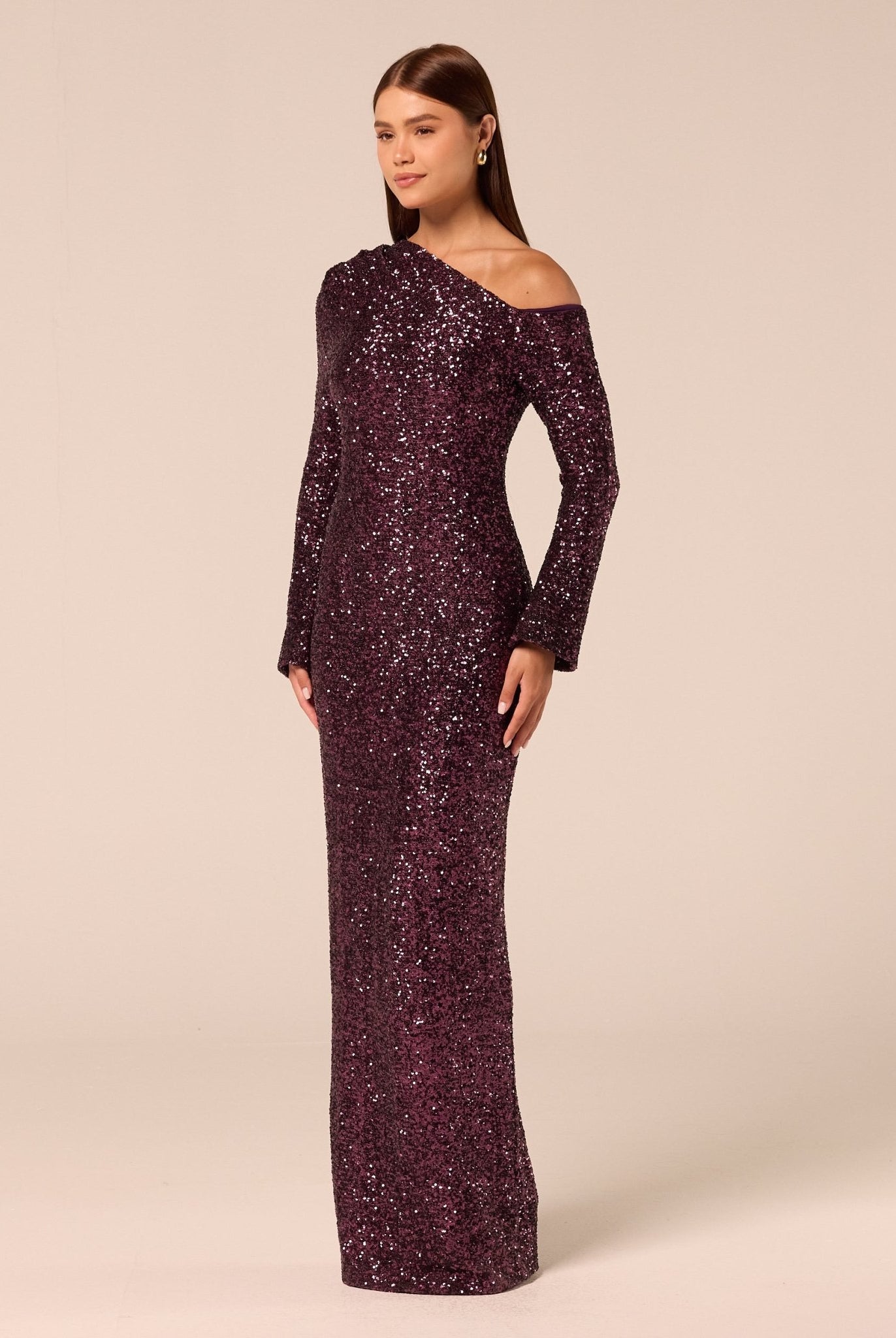 Purple Long-Sleeve Sequin Maxi Dress - shopaleena