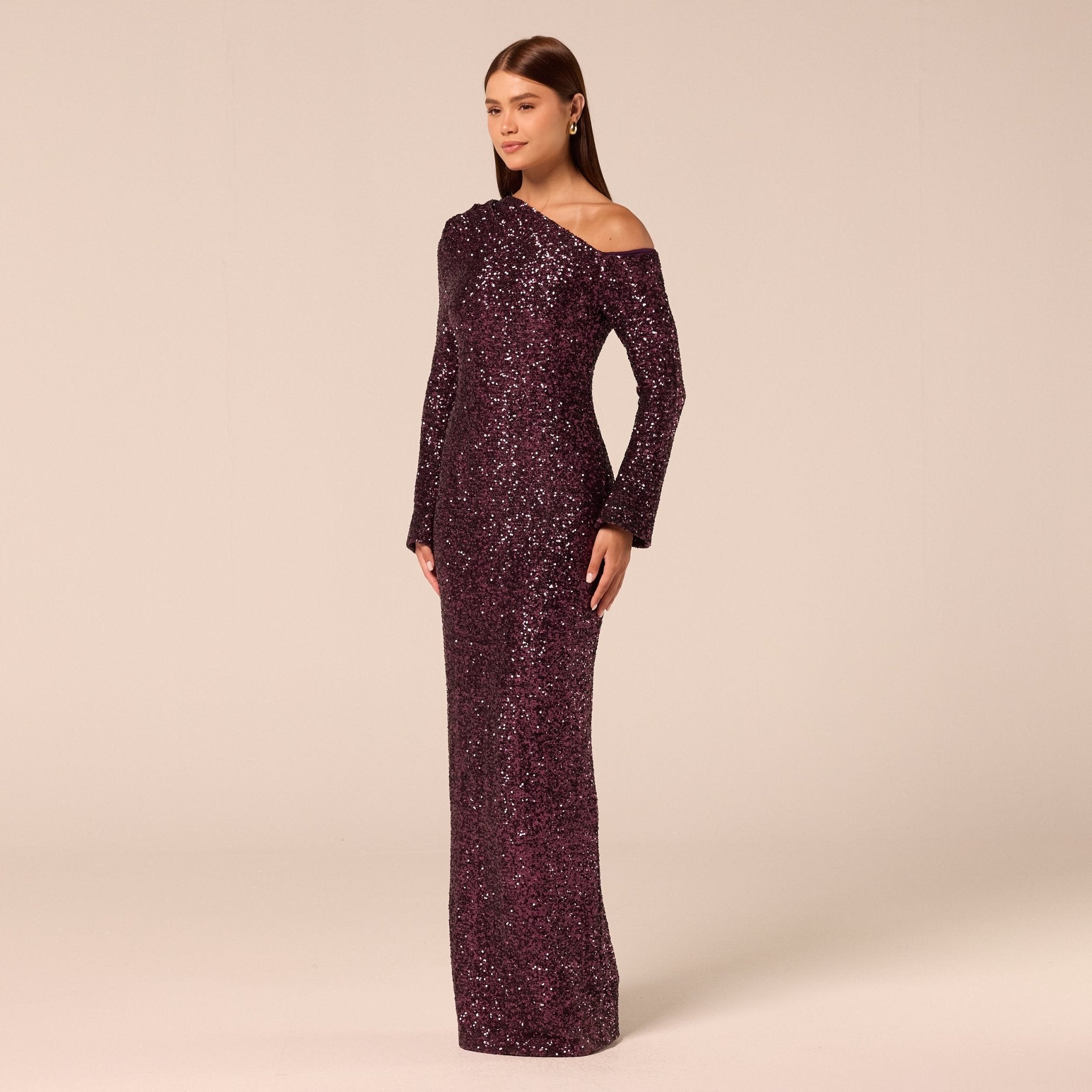 Purple Long-Sleeve Sequin Maxi Dress - shopaleena