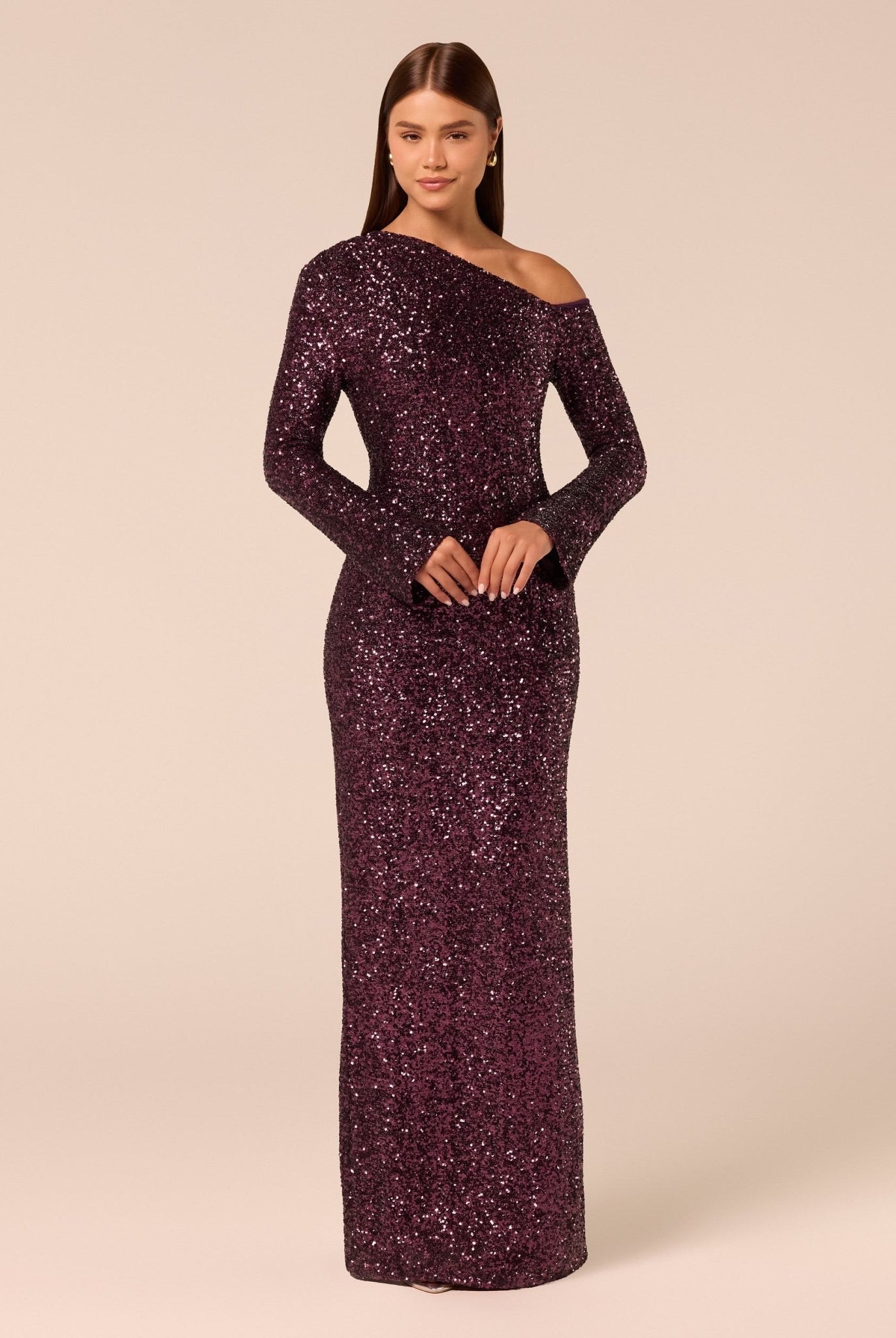 Purple Long-Sleeve Sequin Maxi Dress - shopaleena