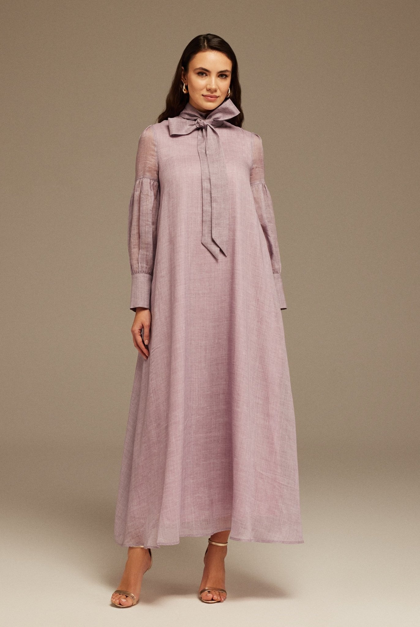Purple Long Sleeve With Neck Bow Dress - shopaleena