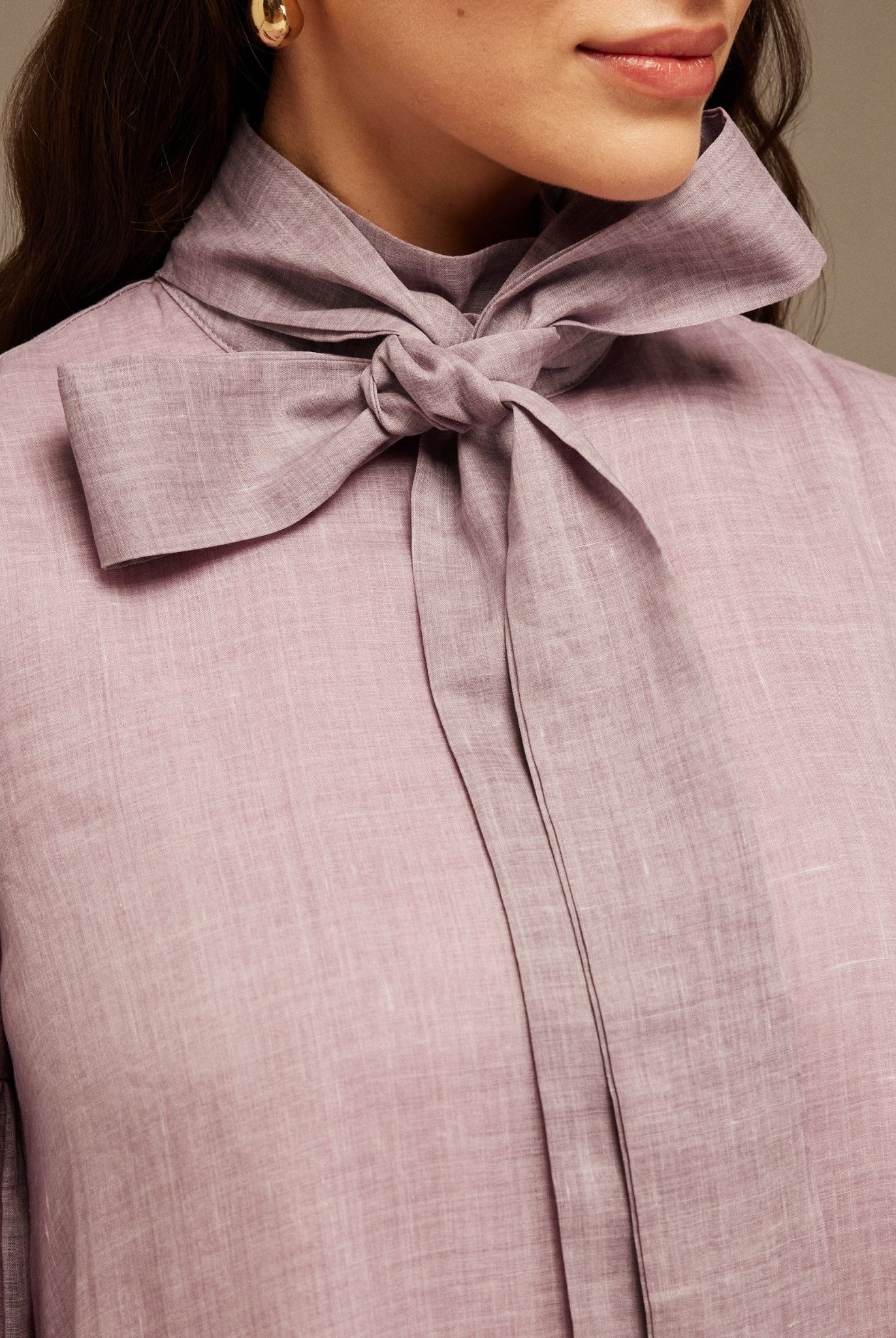 Purple Long Sleeve With Neck Bow Dress - shopaleena