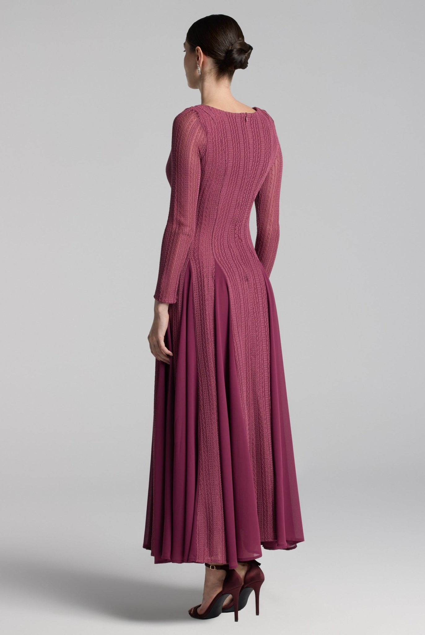 Purple Long Sleeves Godet Maxi Dress - shopaleena