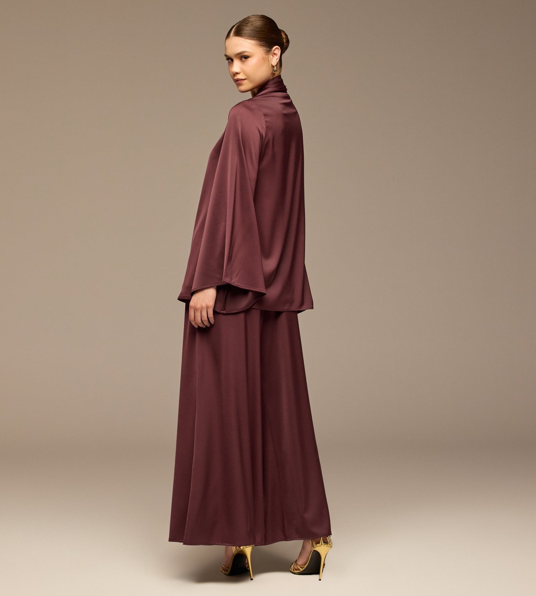 Purple Loose Fit Long Sleeve Satin Blous - shopaleena