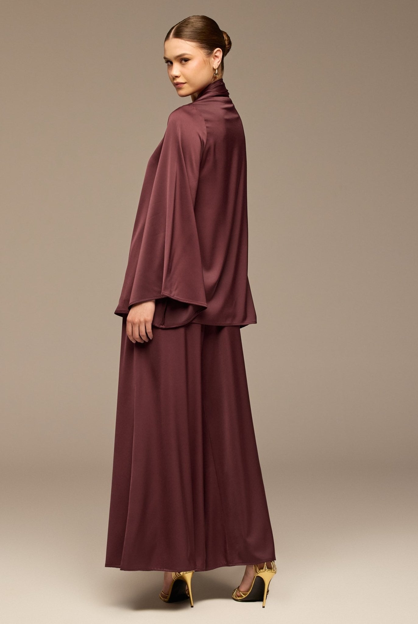 Purple Loose Fit Long Sleeve Satin Blous - shopaleena