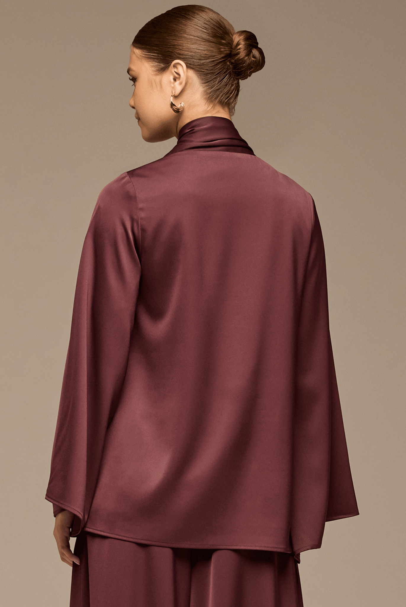 Purple Loose Fit Long Sleeve Satin Blous - shopaleena