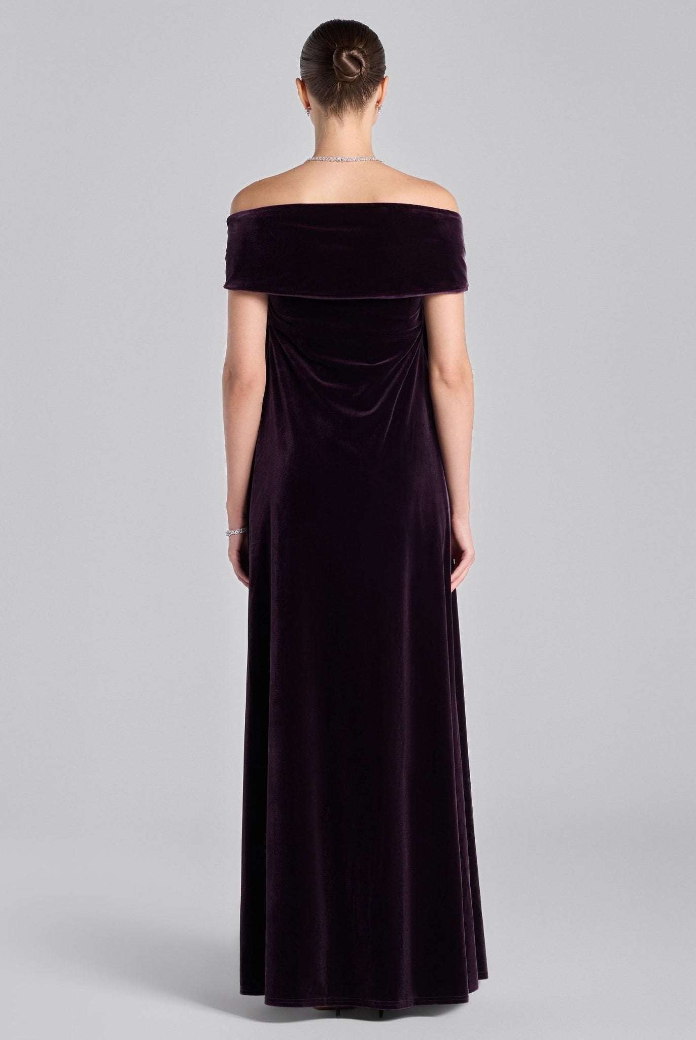Purple Off Shoulder Sweetheart Neckline Velvet Gown - shopaleena