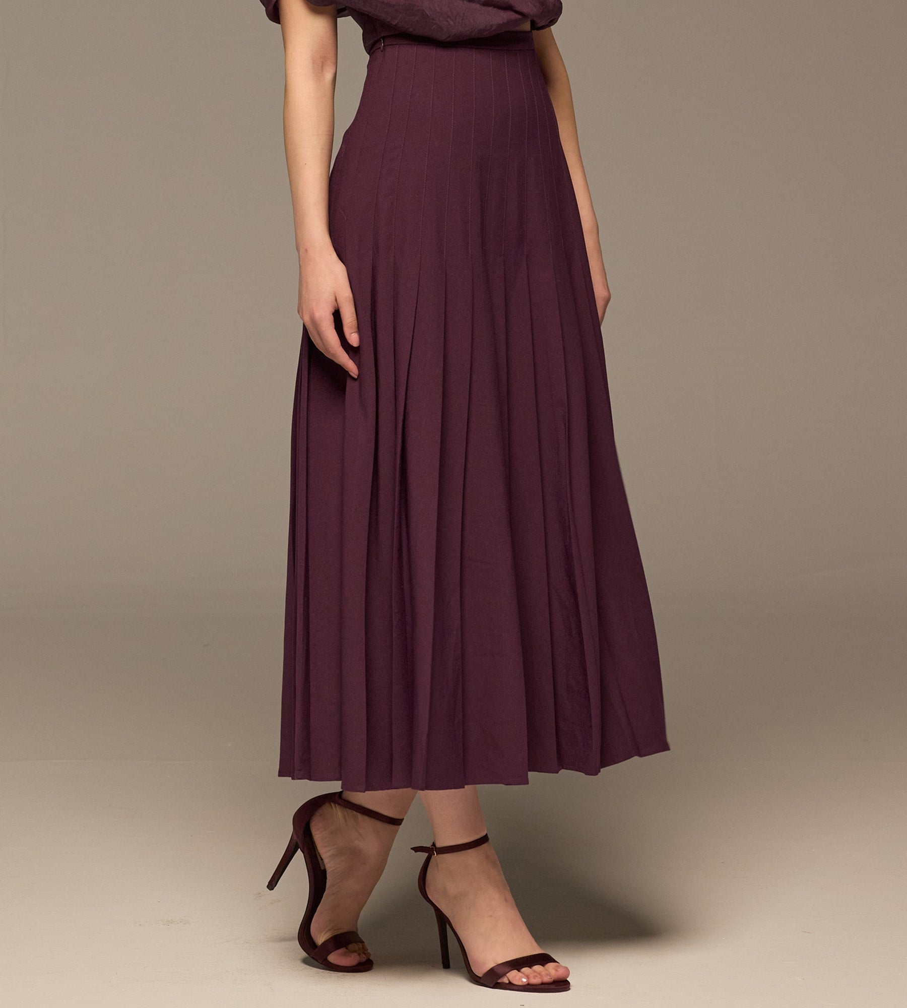 Purple Pleated A Line Crepe Skirt - shopaleena