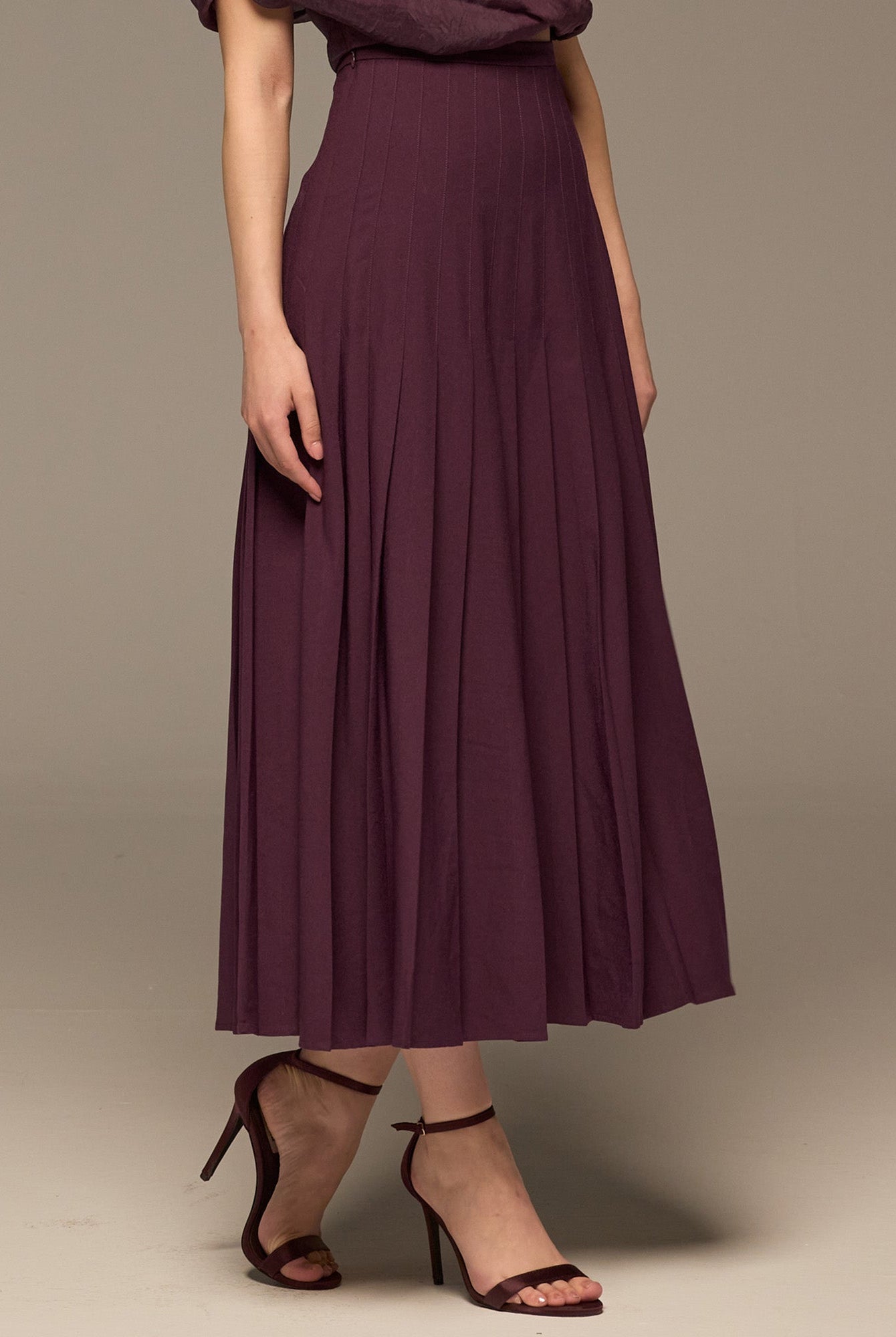 Purple Pleated A Line Crepe Skirt - shopaleena