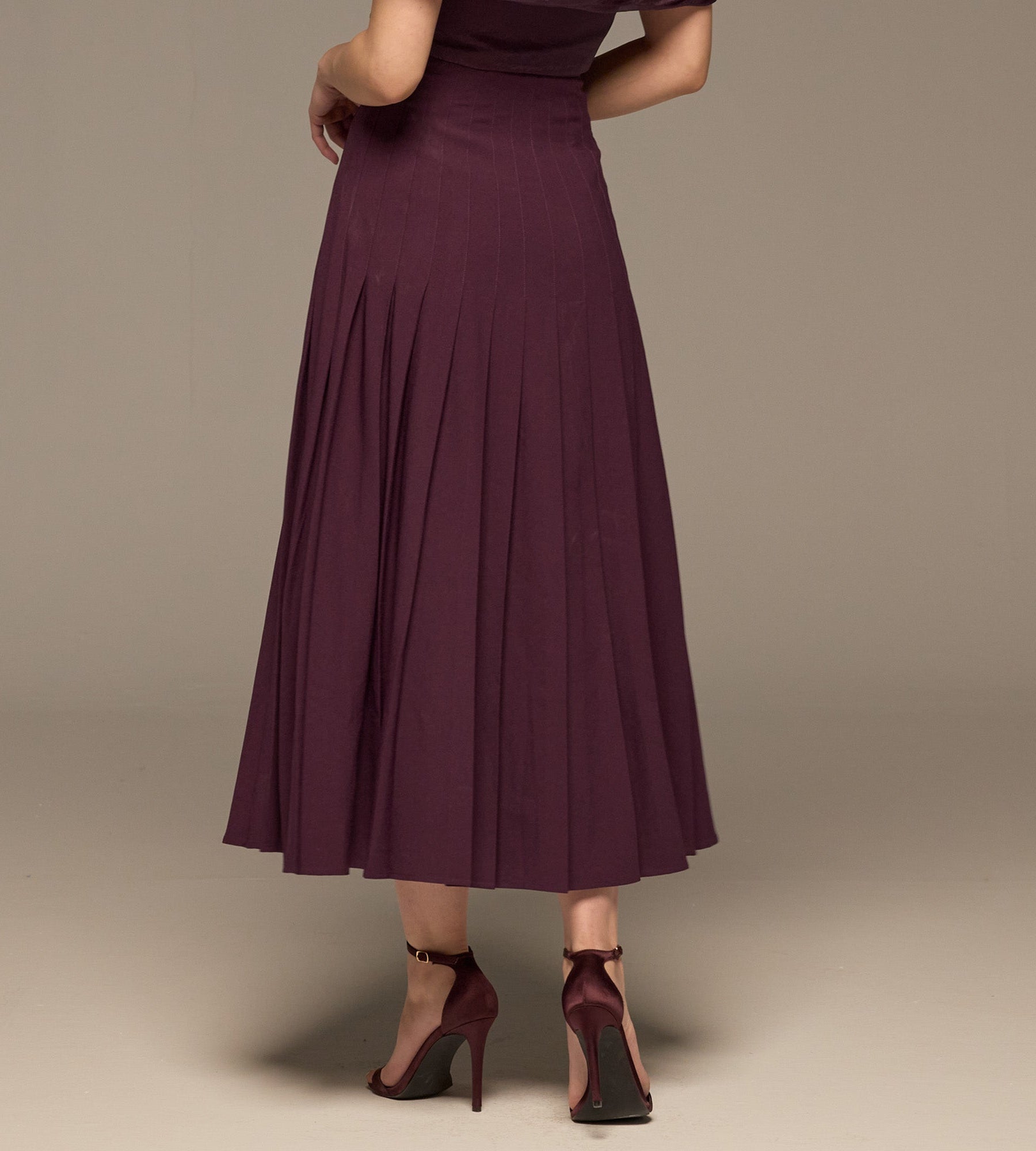 Purple Pleated A Line Crepe Skirt - shopaleena