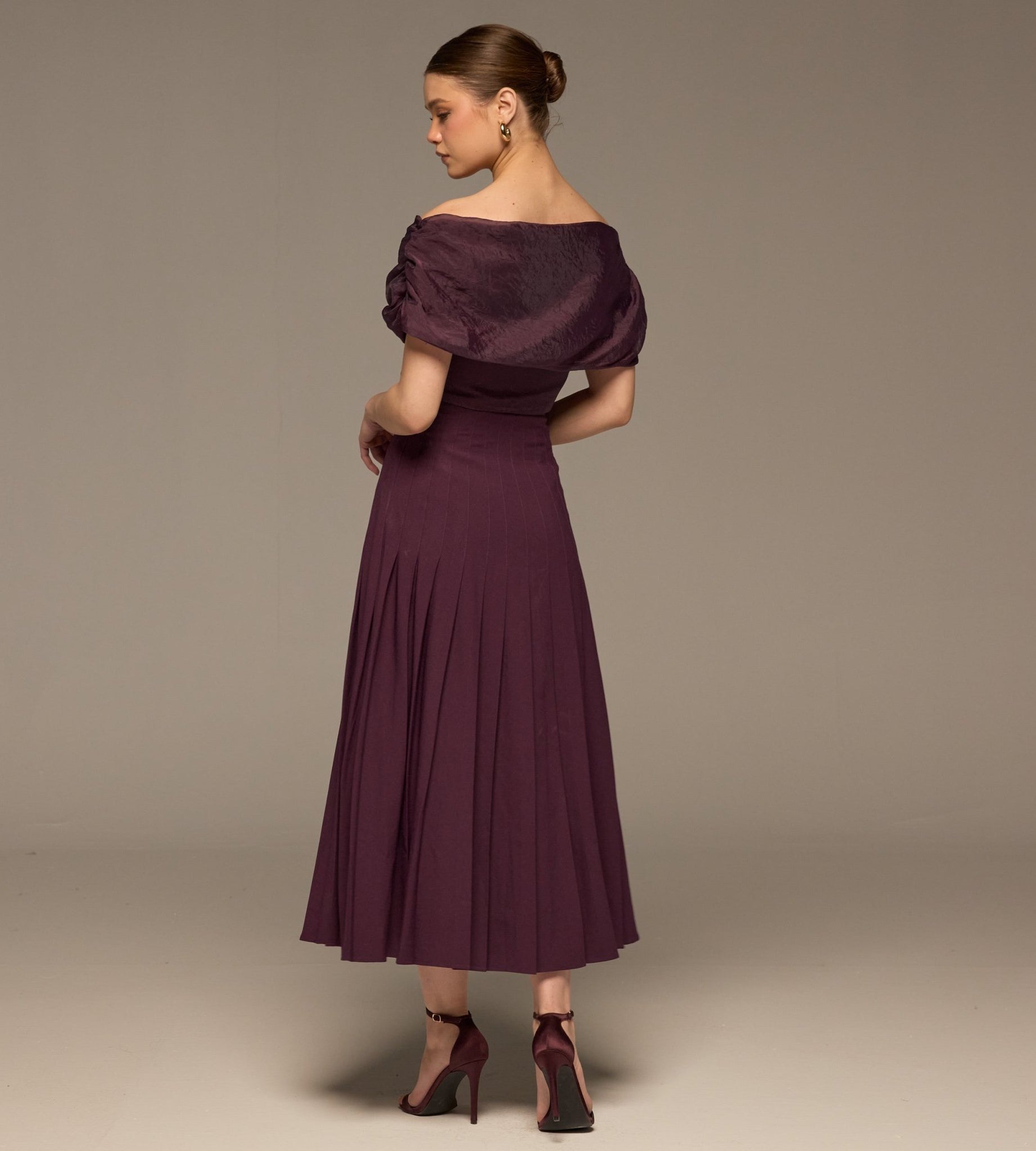Purple Pleated A Line Crepe Skirt - shopaleena