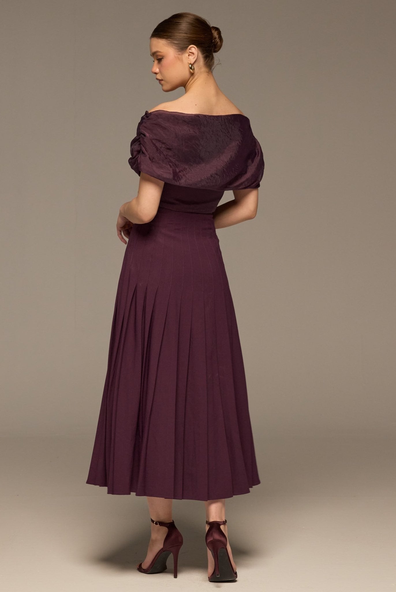 Purple Pleated A Line Crepe Skirt - shopaleena
