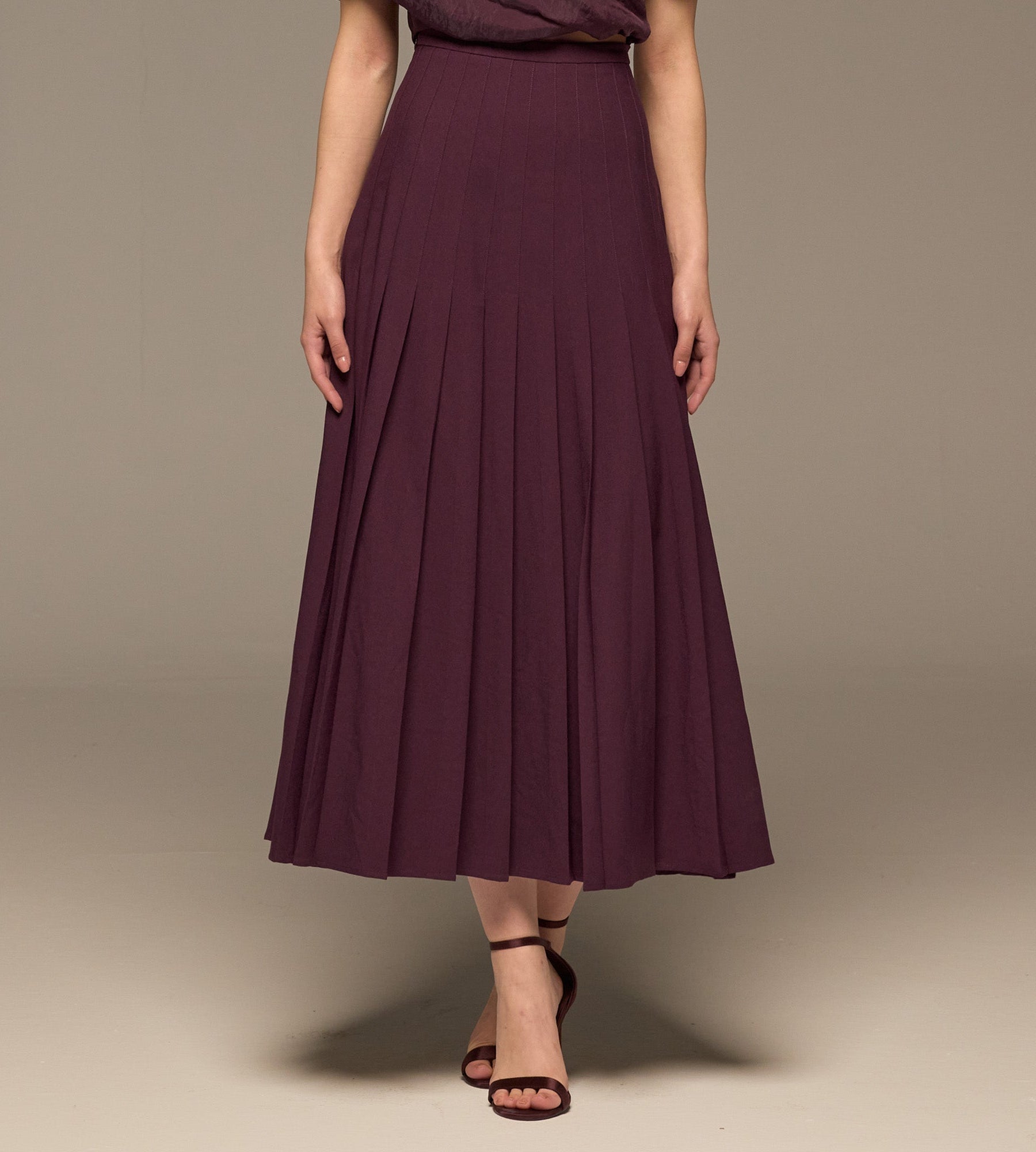Purple Pleated A Line Crepe Skirt - shopaleena