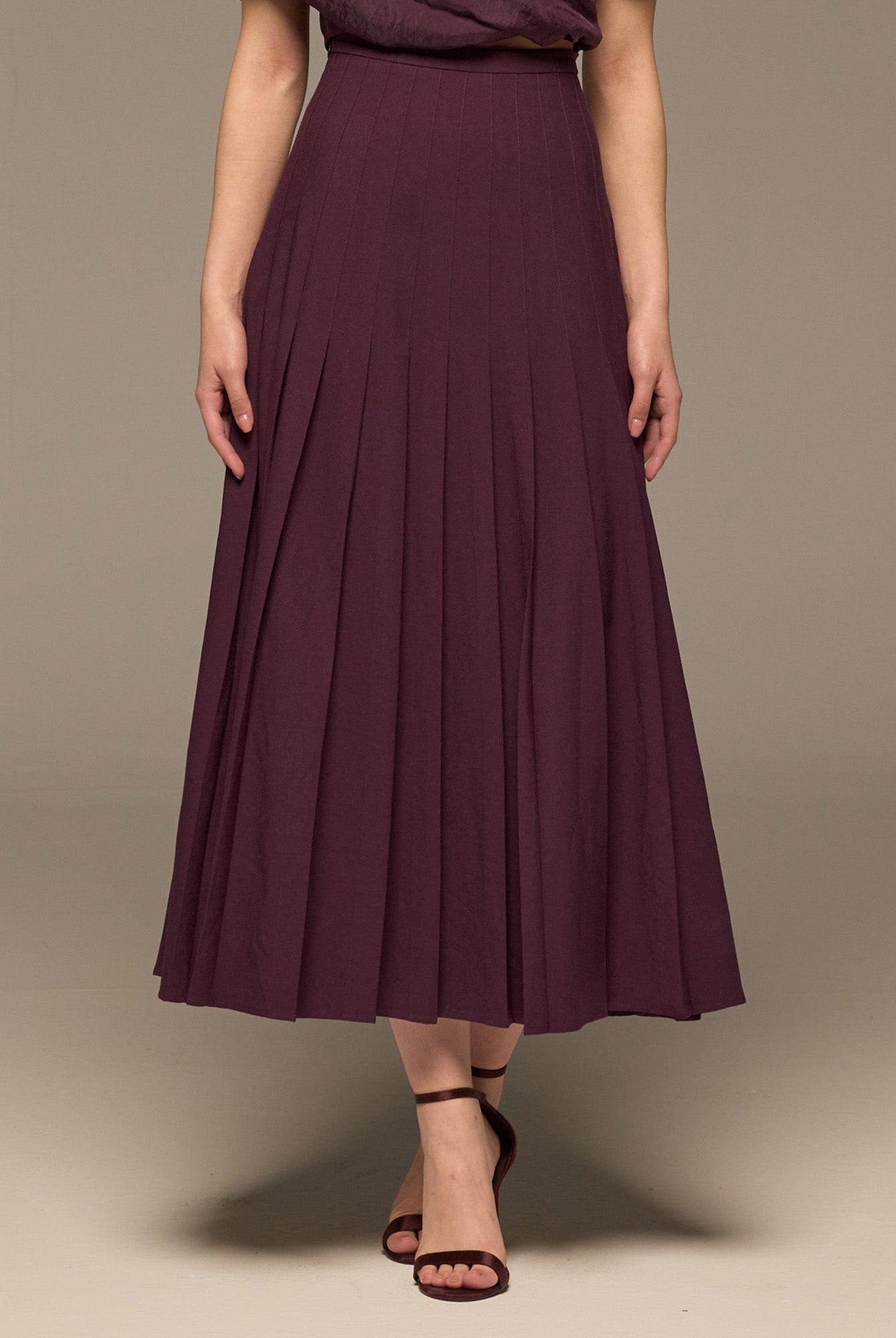Purple Pleated A Line Crepe Skirt - shopaleena