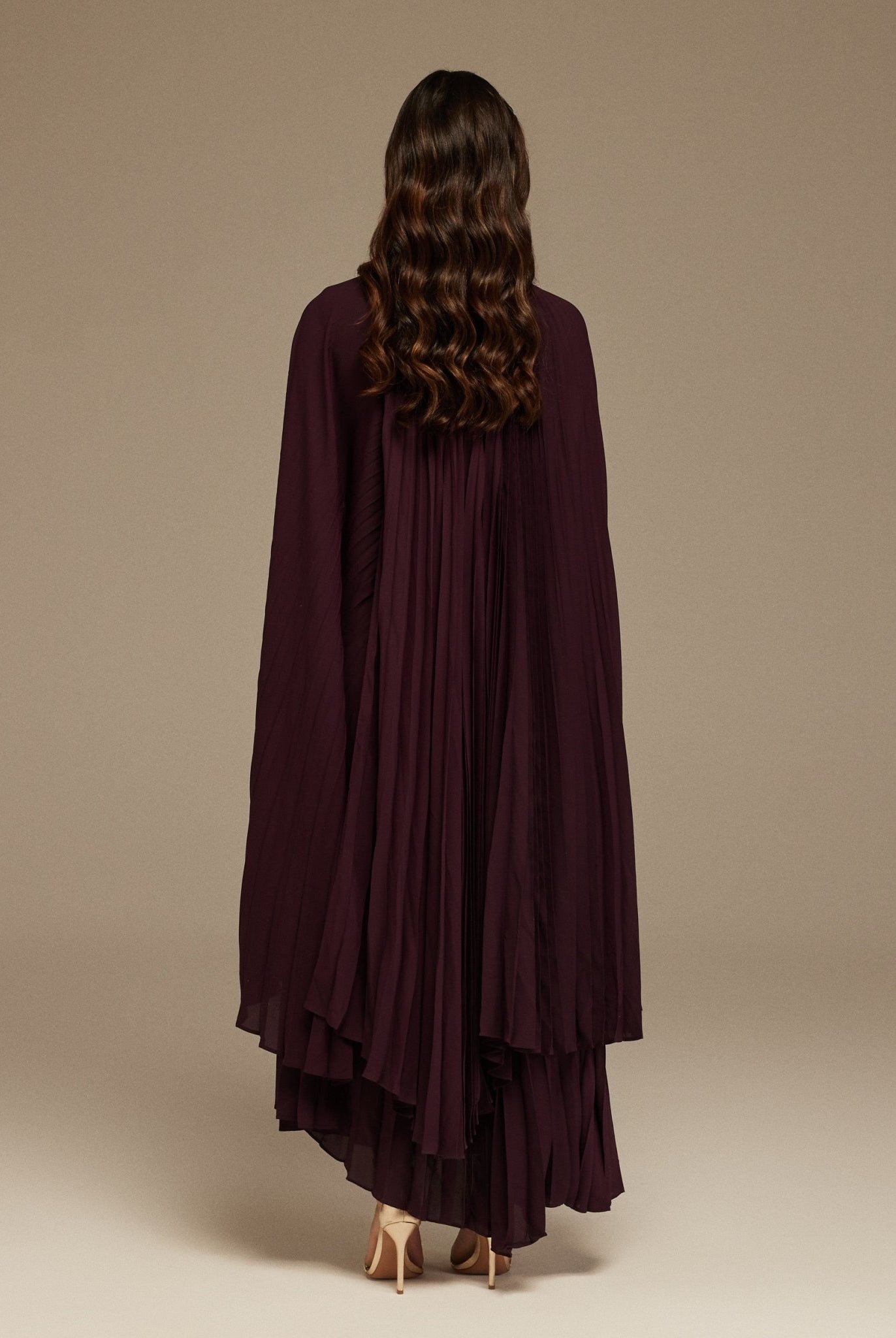 Purple Pleated Cape Midi Dress - shopaleena