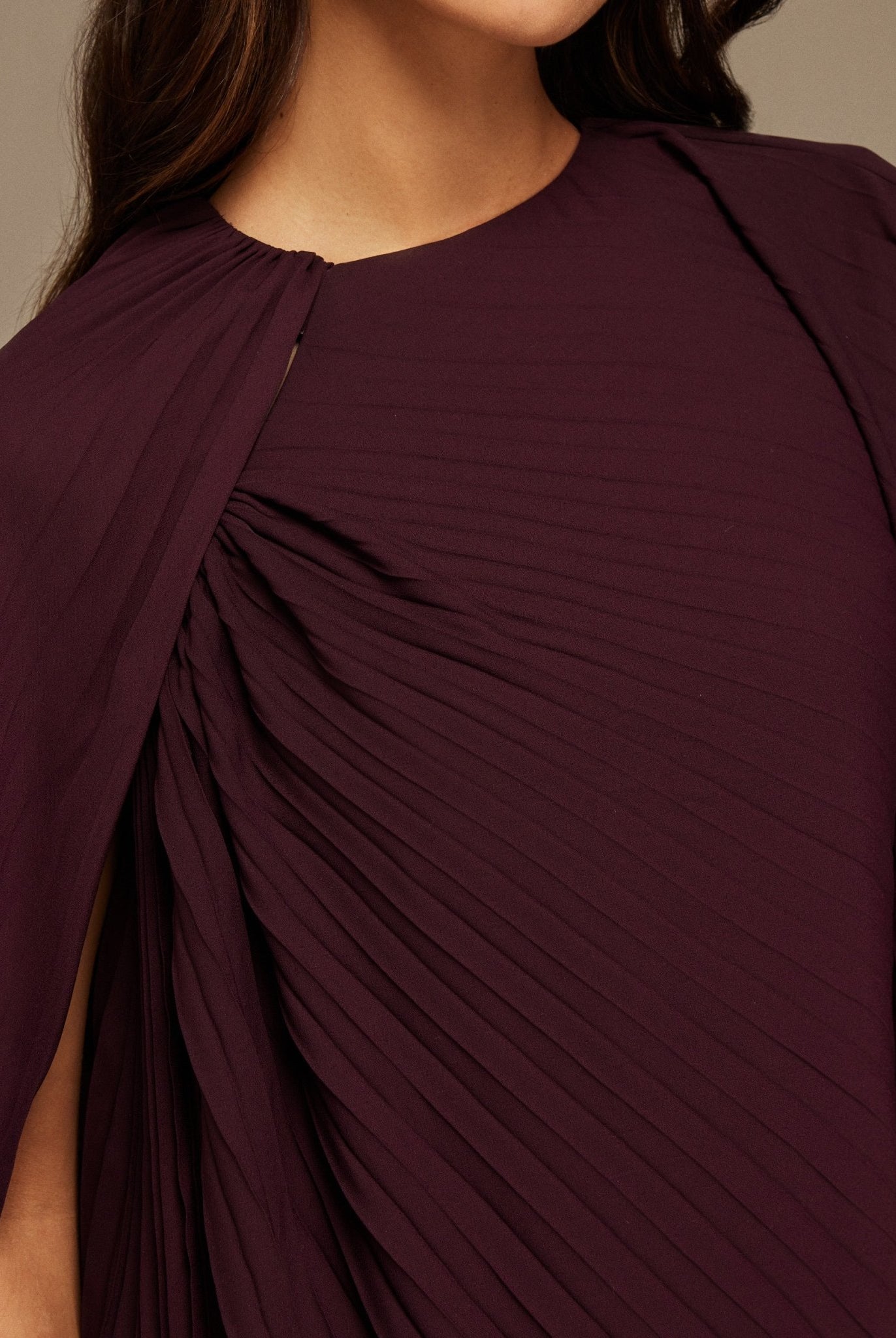 Purple Pleated Cape Midi Dress - shopaleena