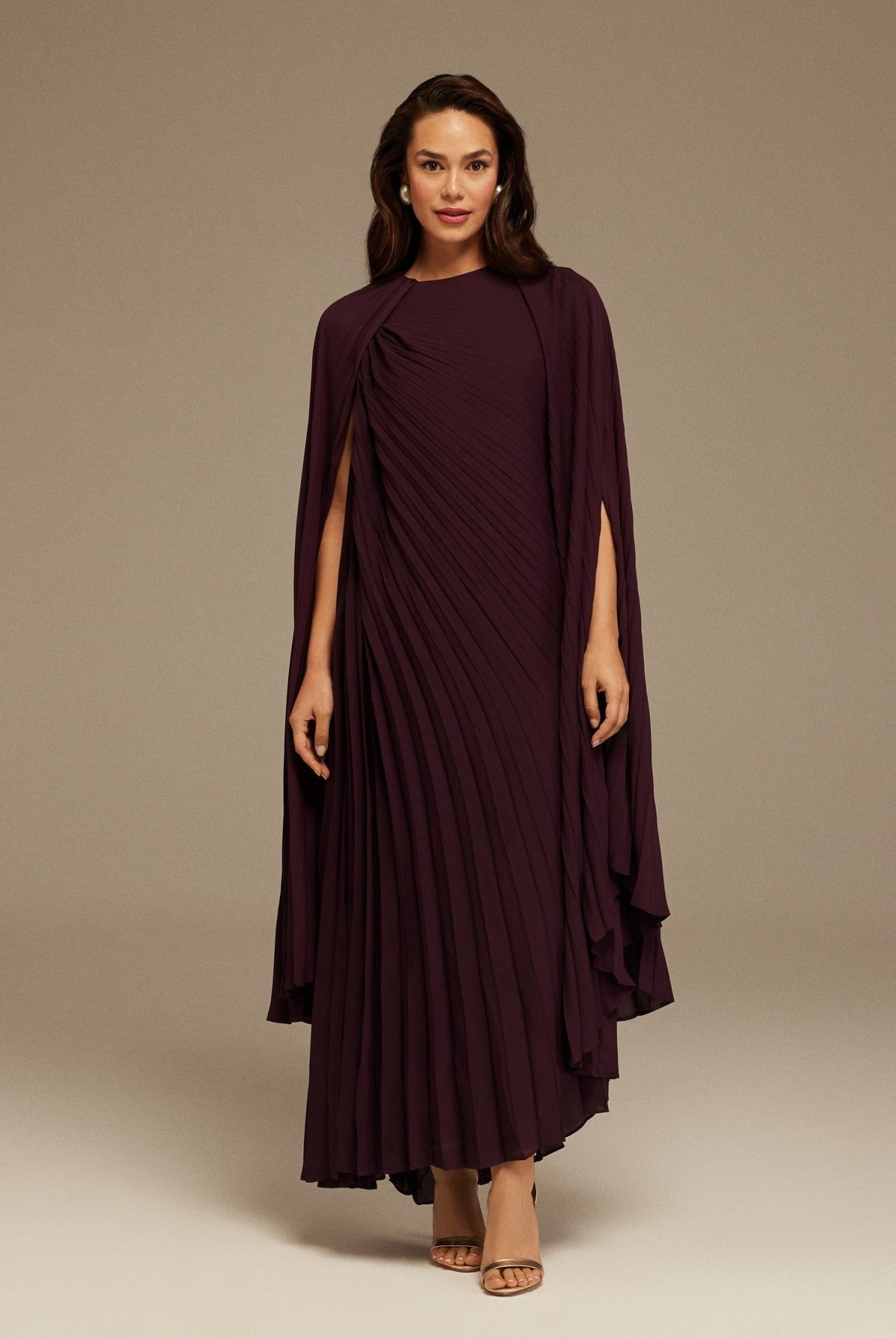 Purple Pleated Cape Midi Dress - shopaleena