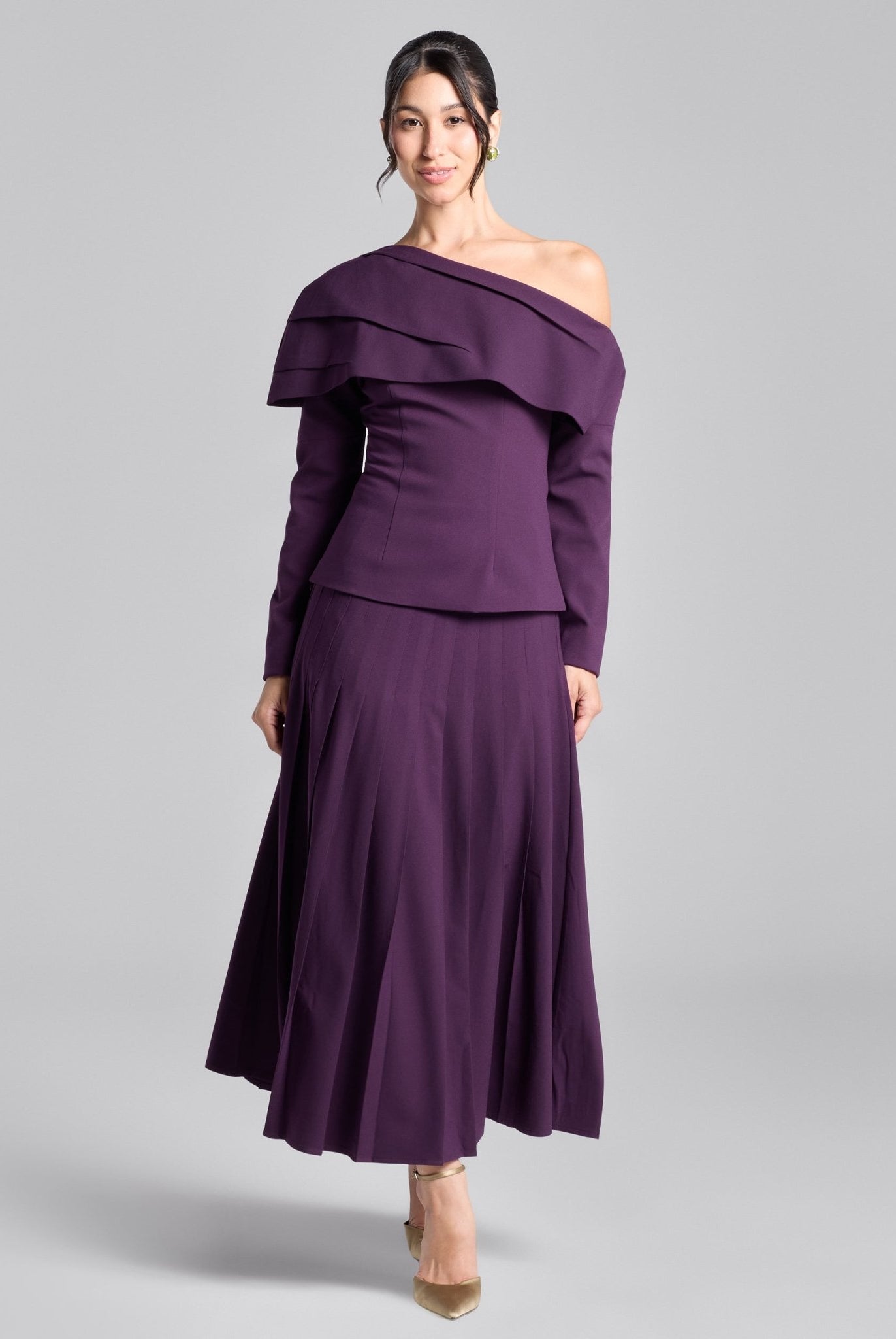 Purple Pleated Crepe Maxi Skirt - shopaleena