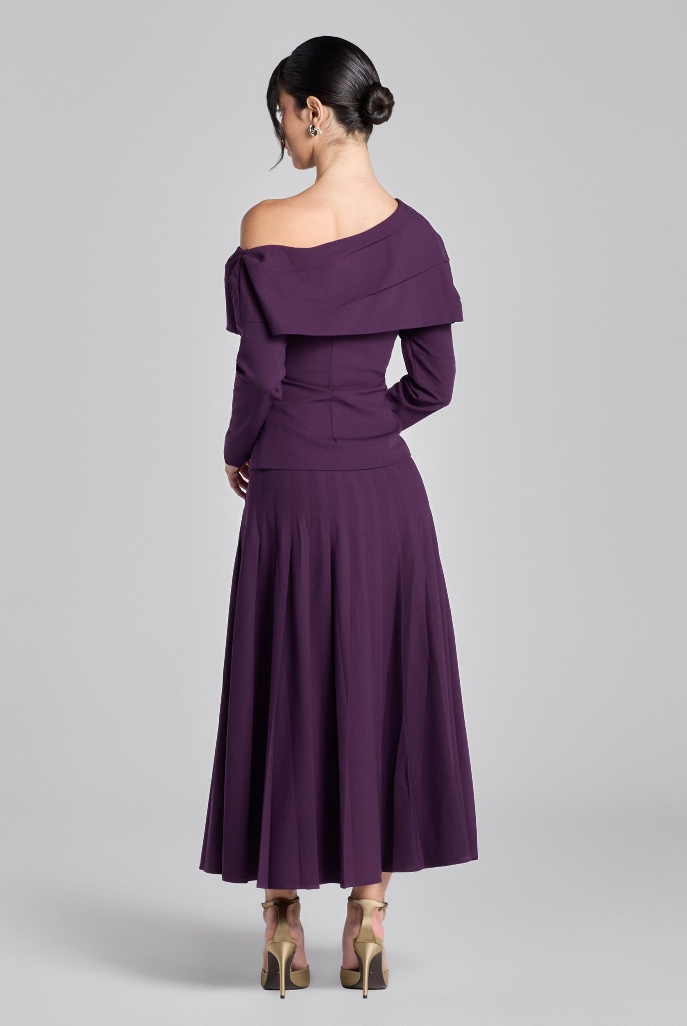 Purple Pleated Crepe Maxi Skirt - shopaleena