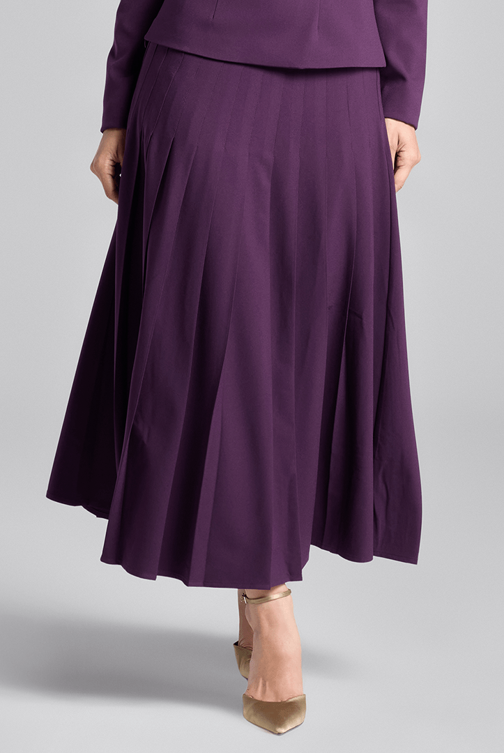 Purple Pleated Crepe Maxi Skirt - shopaleena