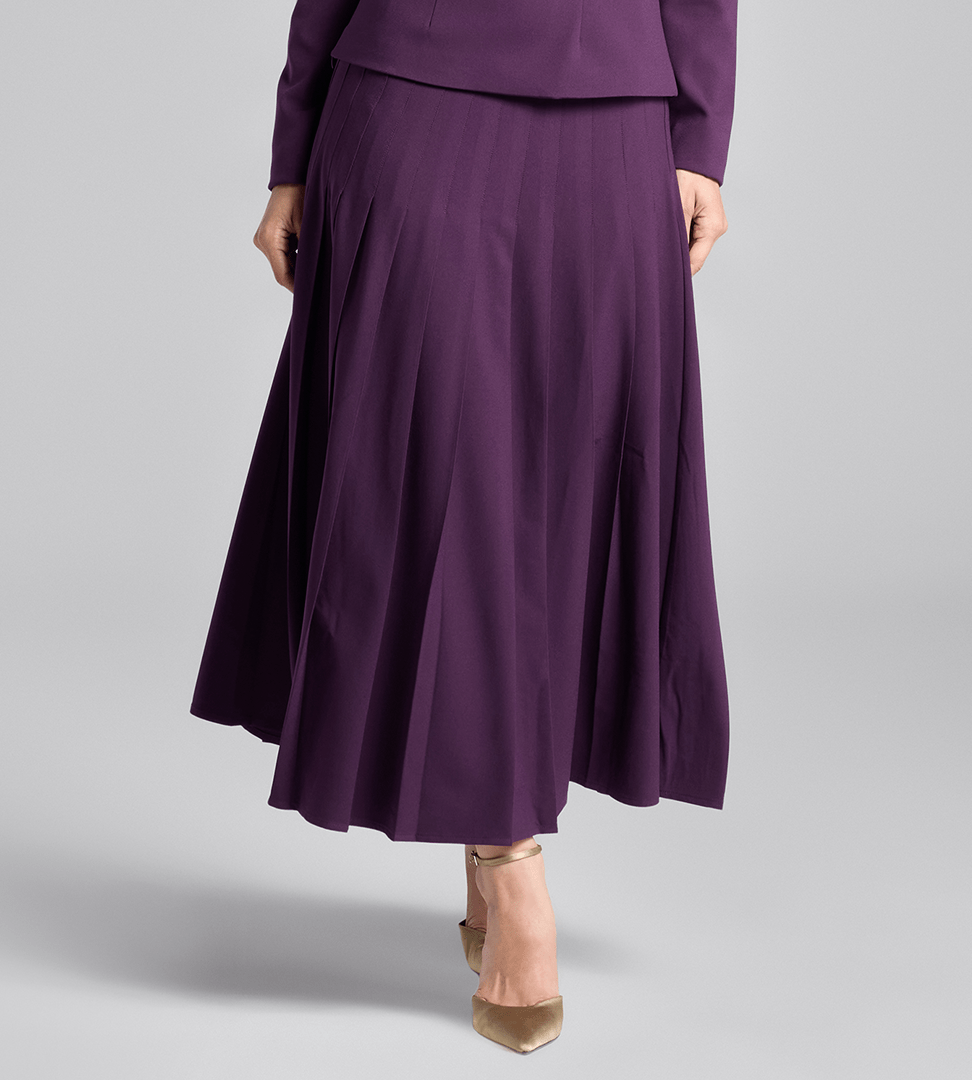 Purple Pleated Crepe Maxi Skirt - shopaleena