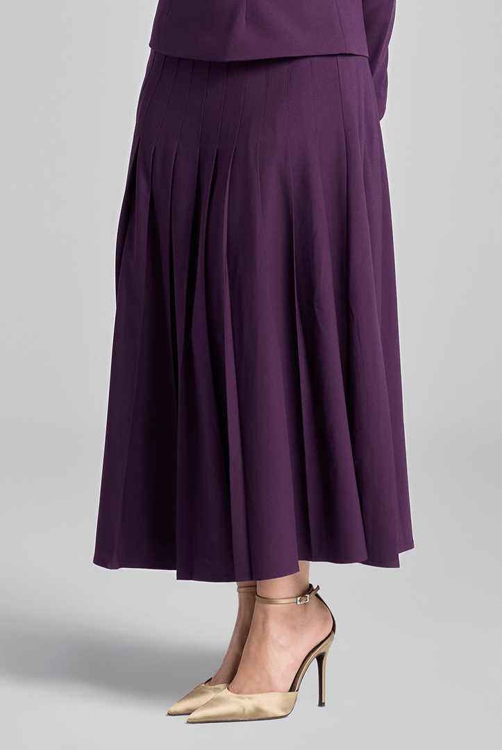 Purple Pleated Crepe Maxi Skirt - shopaleena