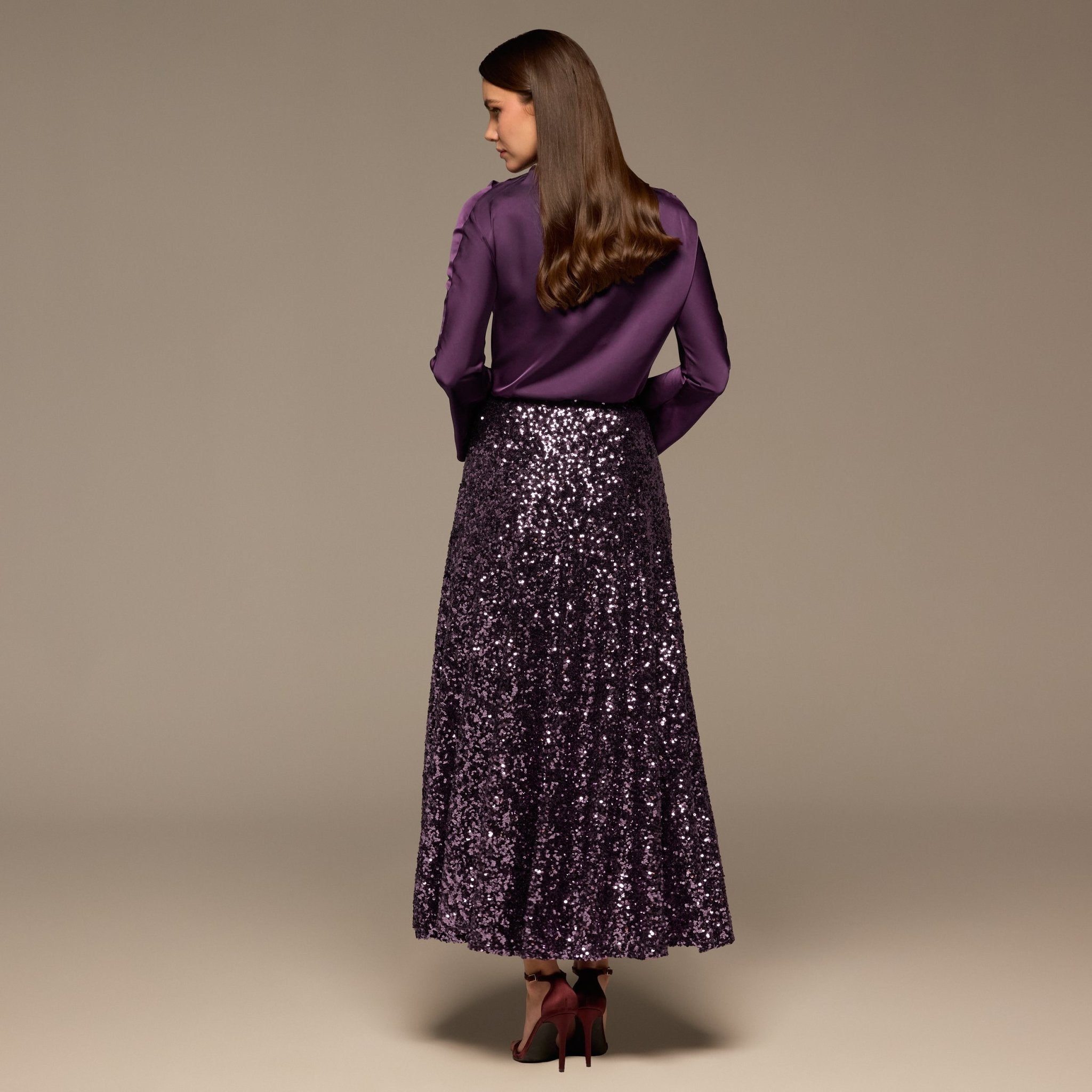 Purple Sequin Maxi Skirt - shopaleena