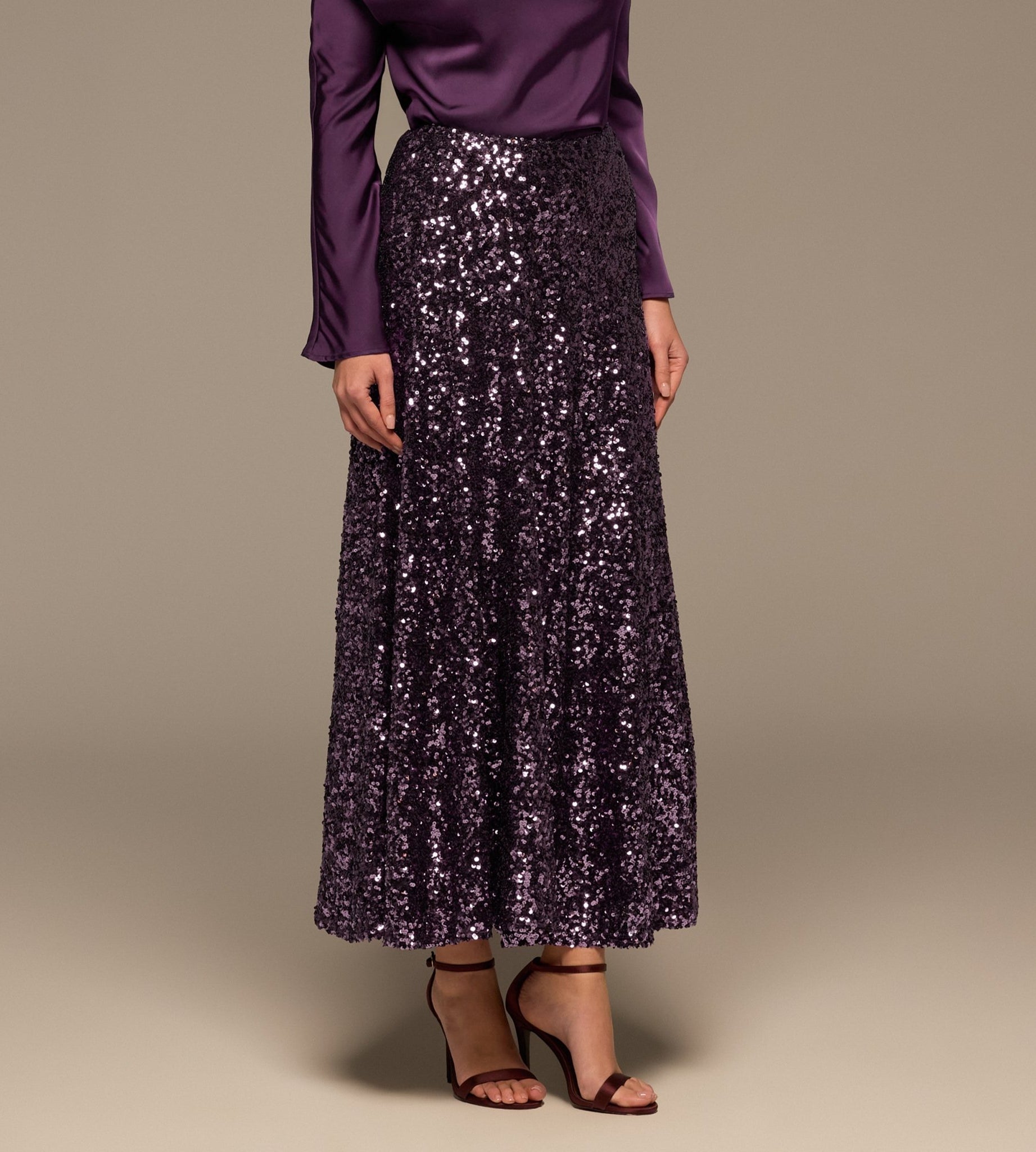 Purple Sequin Maxi Skirt - shopaleena