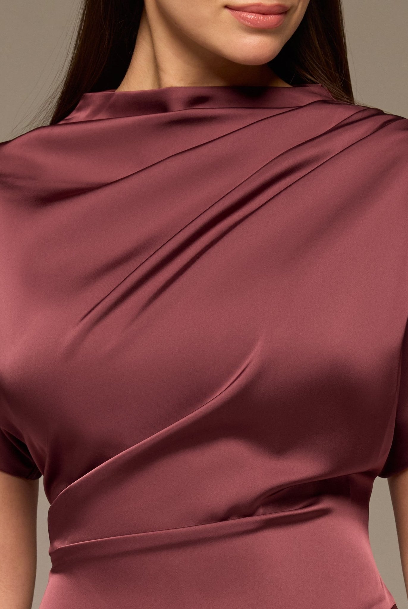 Purple Short Sleeve Asymmetric Satin Dress - shopaleena