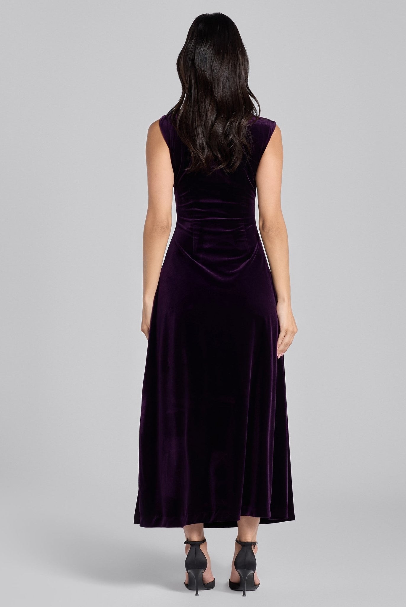 Purple Shoulder Knot Velvet Maxi Dress - shopaleena