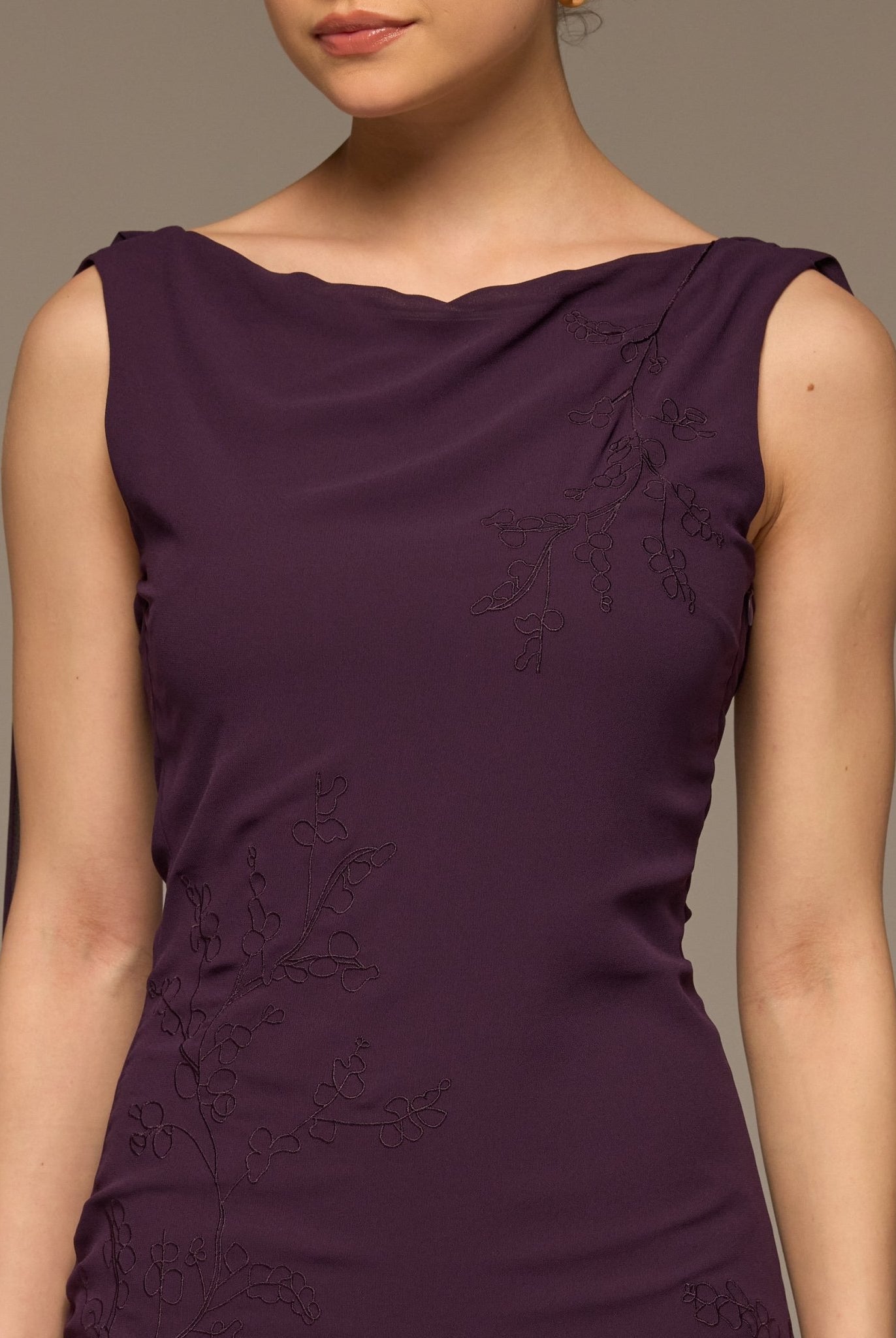 Purple Sleeveless Embroidered Chiffon Maxi Dress - shopaleena