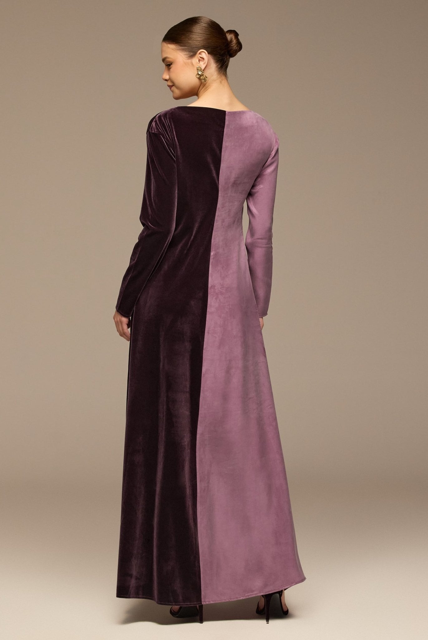 Purple Two Tone Velvet - Cupro Maxi Dress - shopaleena