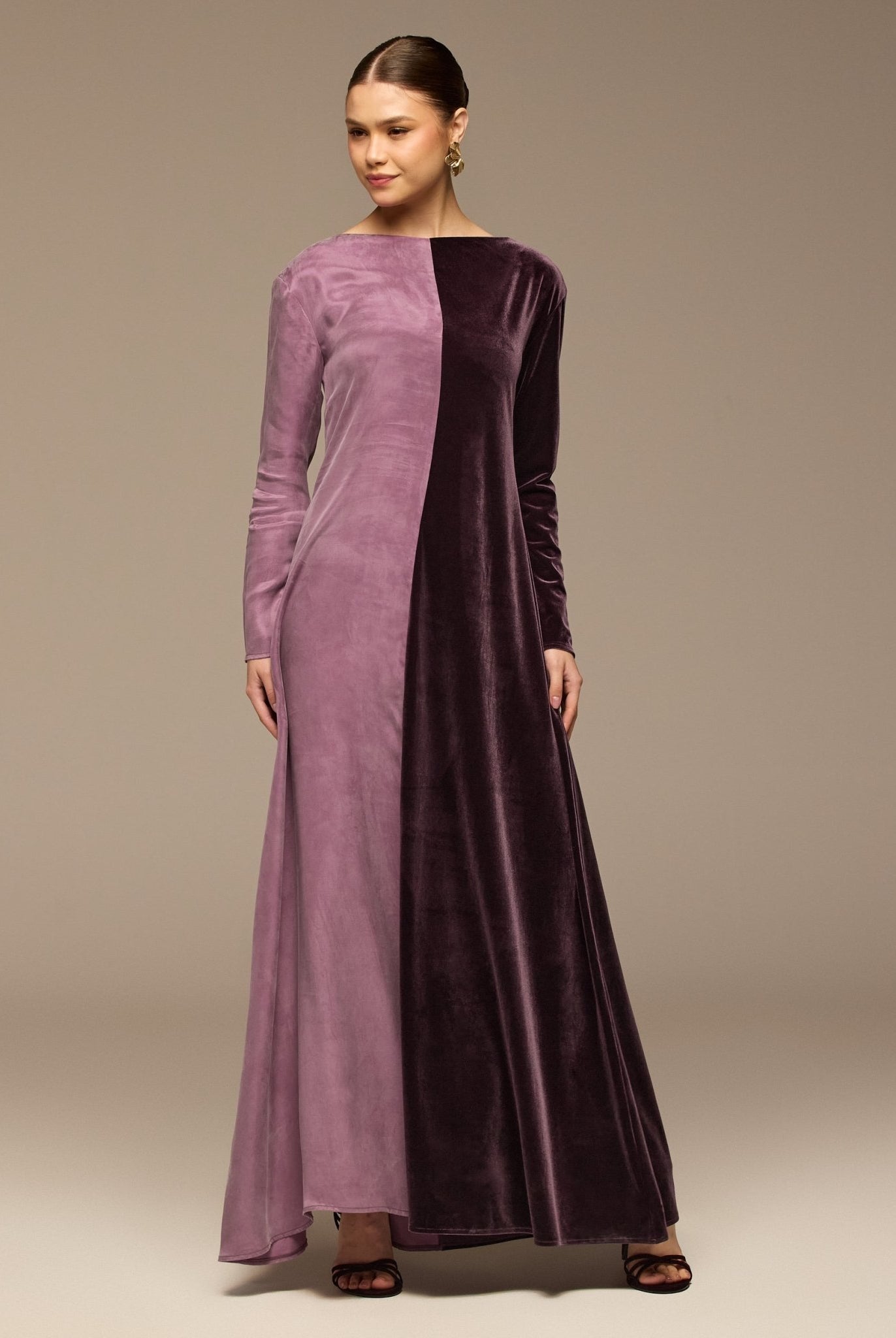Purple Two Tone Velvet - Cupro Maxi Dress - shopaleena