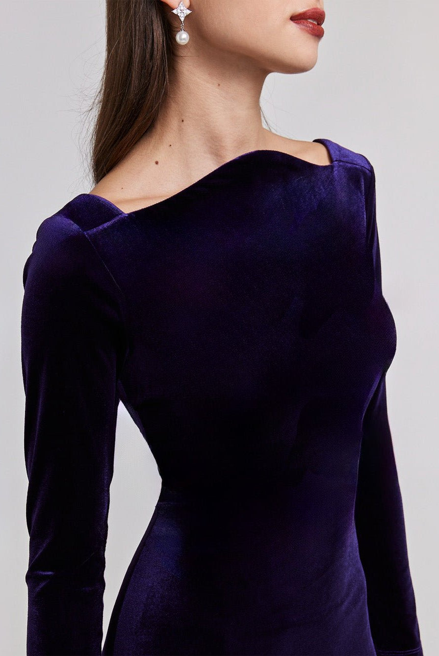 Purple Velvet Bodycon Maxi Dress - shopaleena