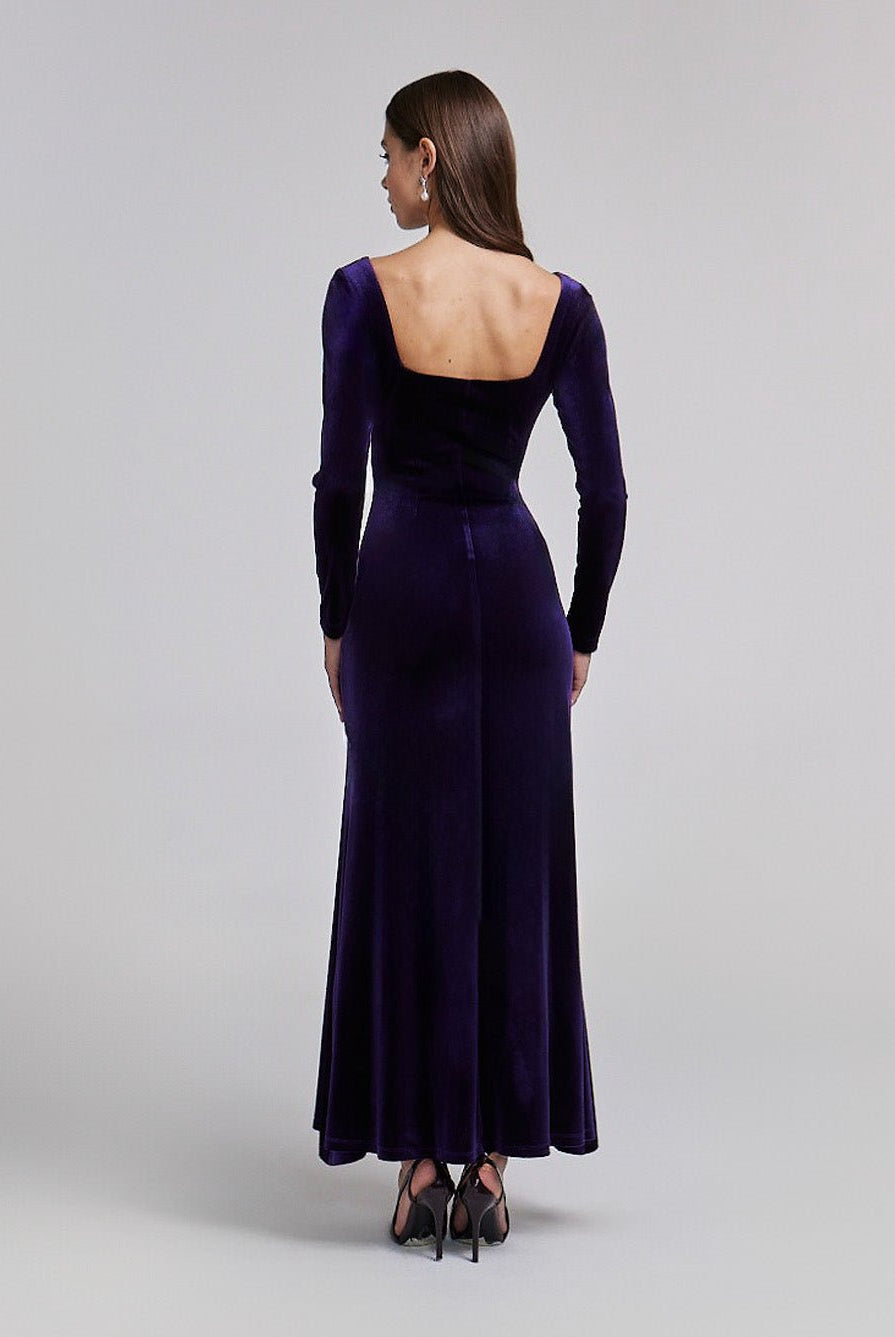 Purple Velvet Bodycon Maxi Dress - shopaleena