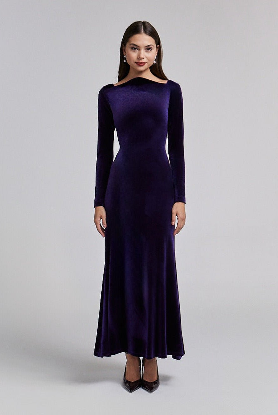Purple Velvet Bodycon Maxi Dress - shopaleena