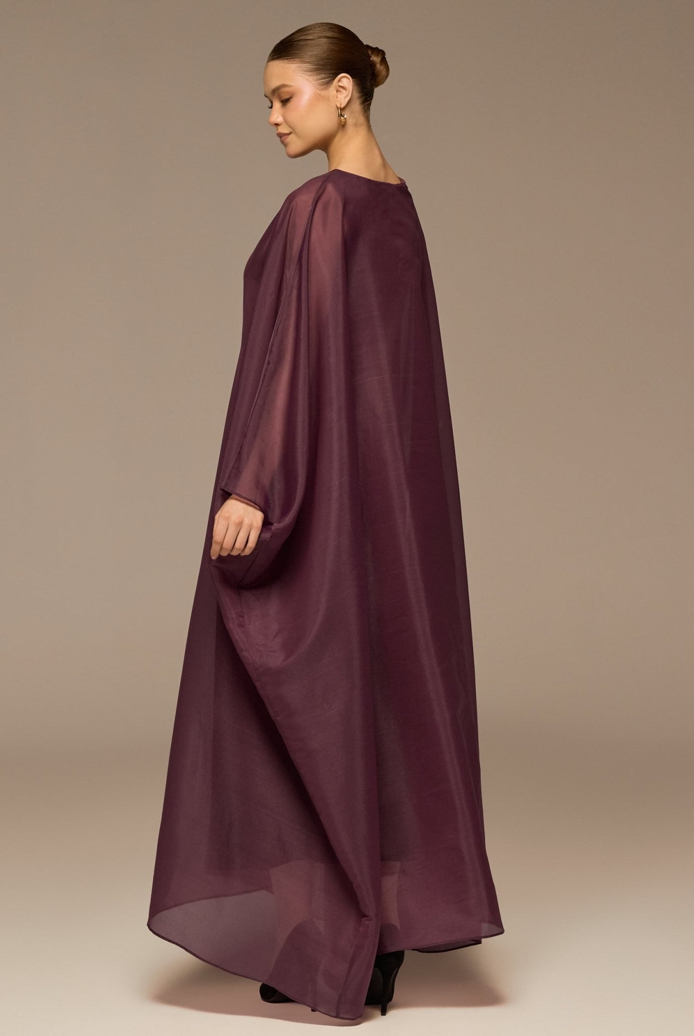 Purple Velvet Dress with Sheer Organza Cape - shopaleena