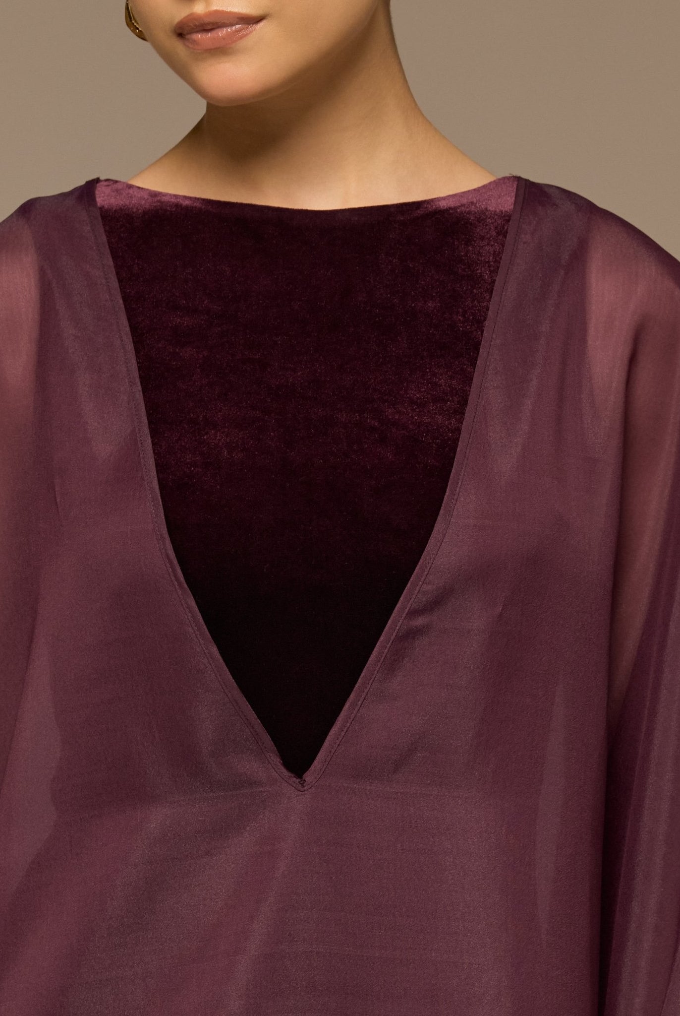 Purple Velvet Dress with Sheer Organza Cape - shopaleena