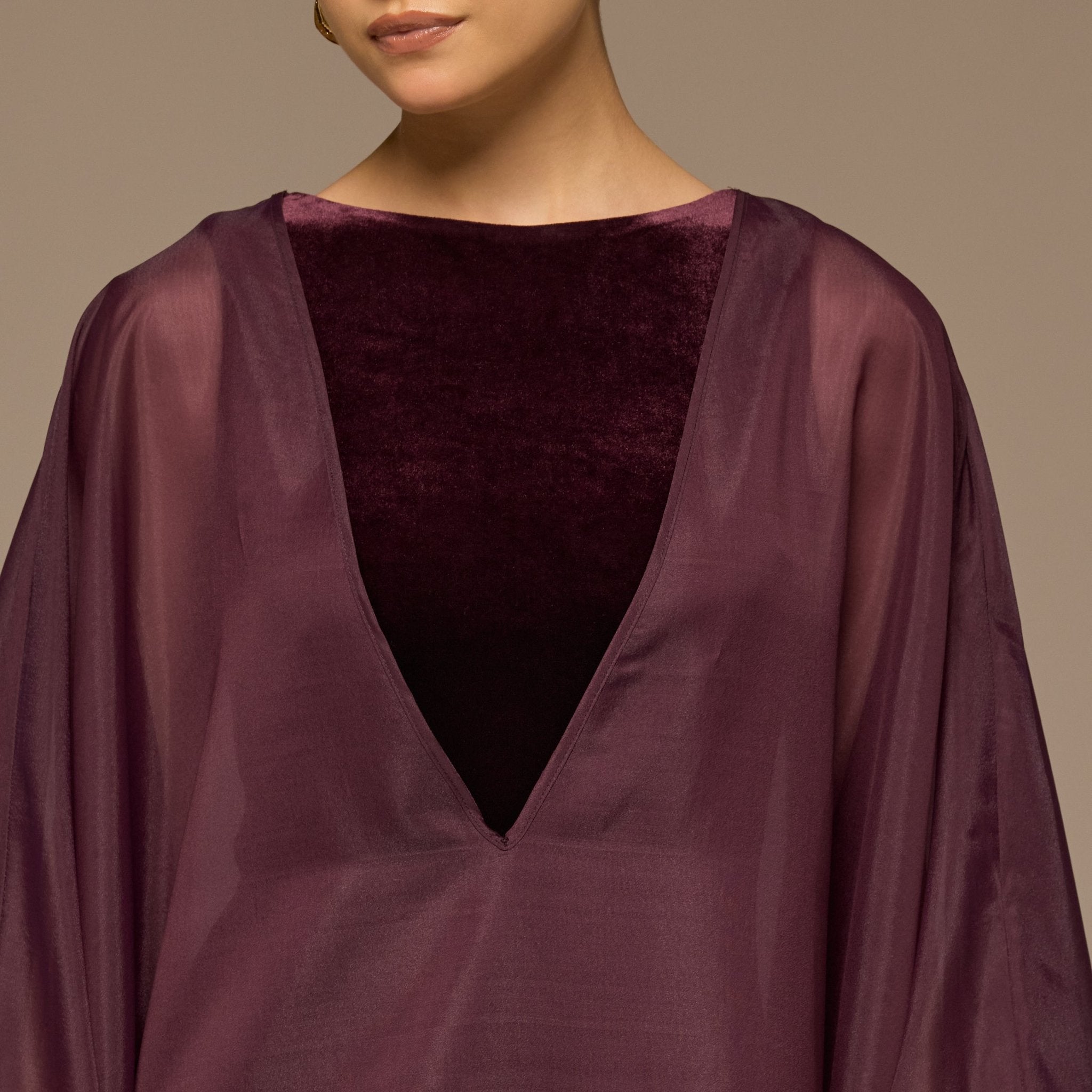 Purple Velvet Dress with Sheer Organza Cape - shopaleena