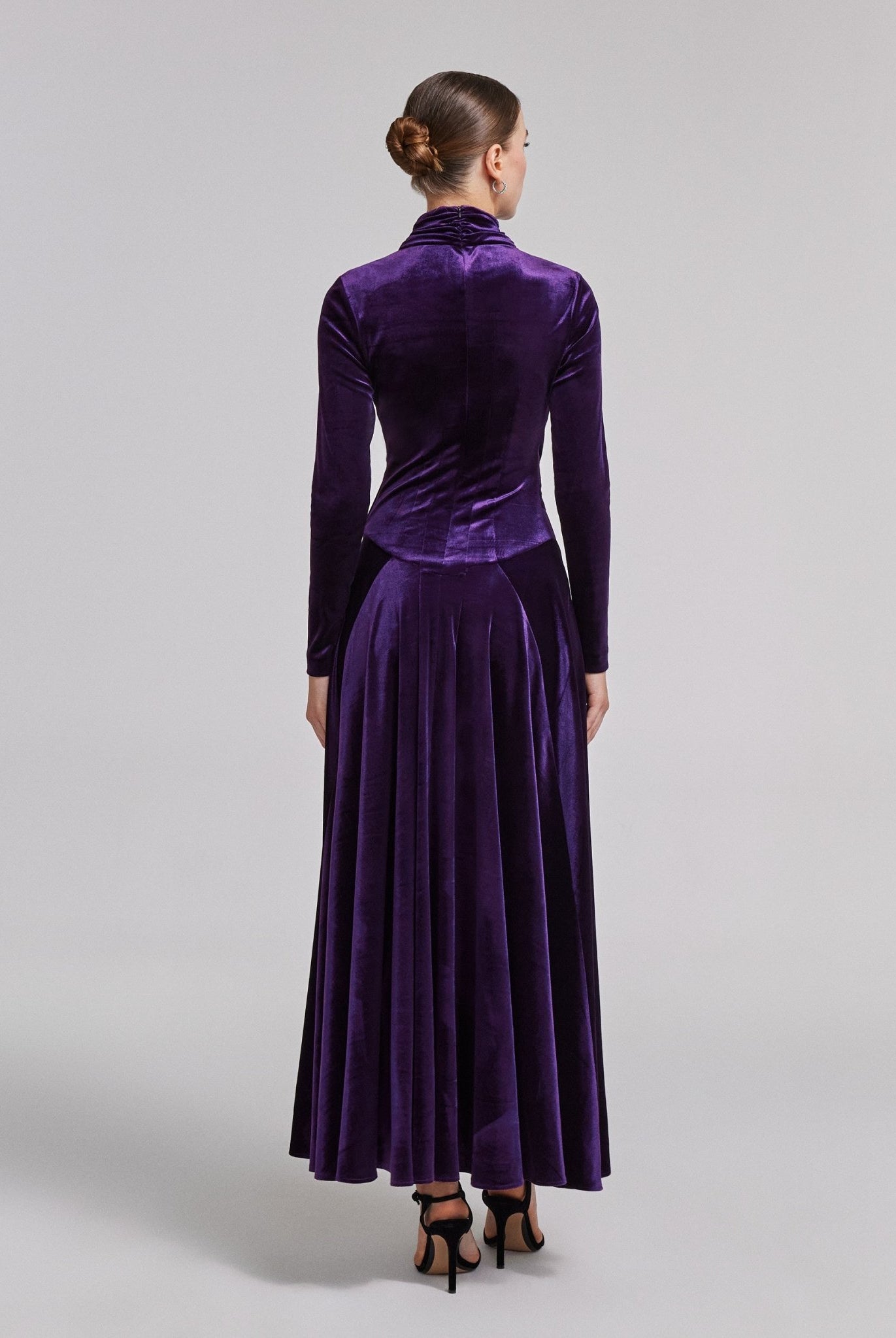Purple Velvet Mock Neck Maxi Dress - shopaleena