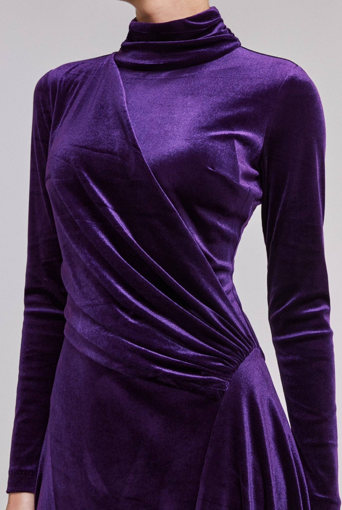 Purple Velvet Mock Neck Maxi Dress - shopaleena
