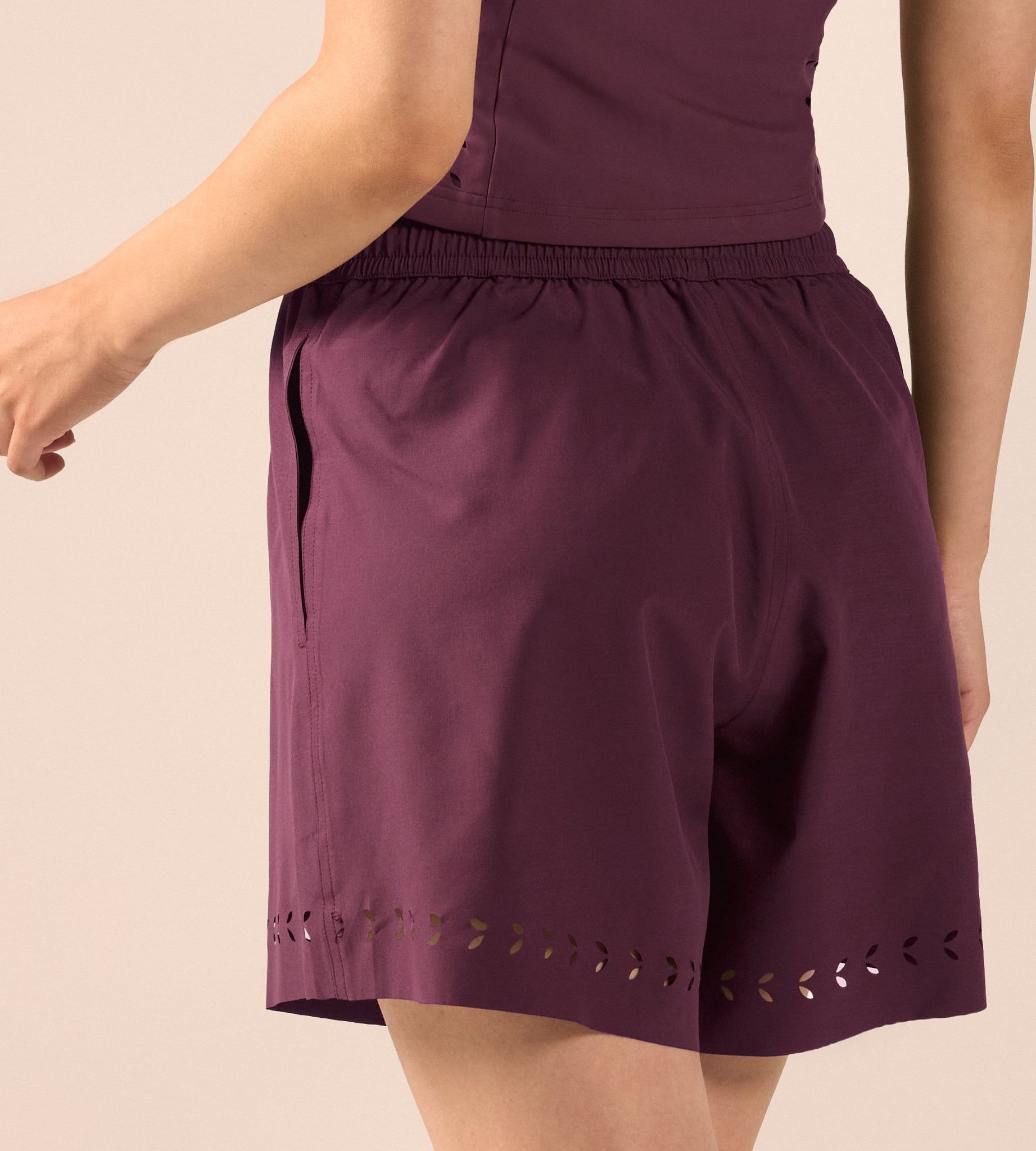 Purple Wide Leg Swim Shorts with Cutout Details - shopaleena