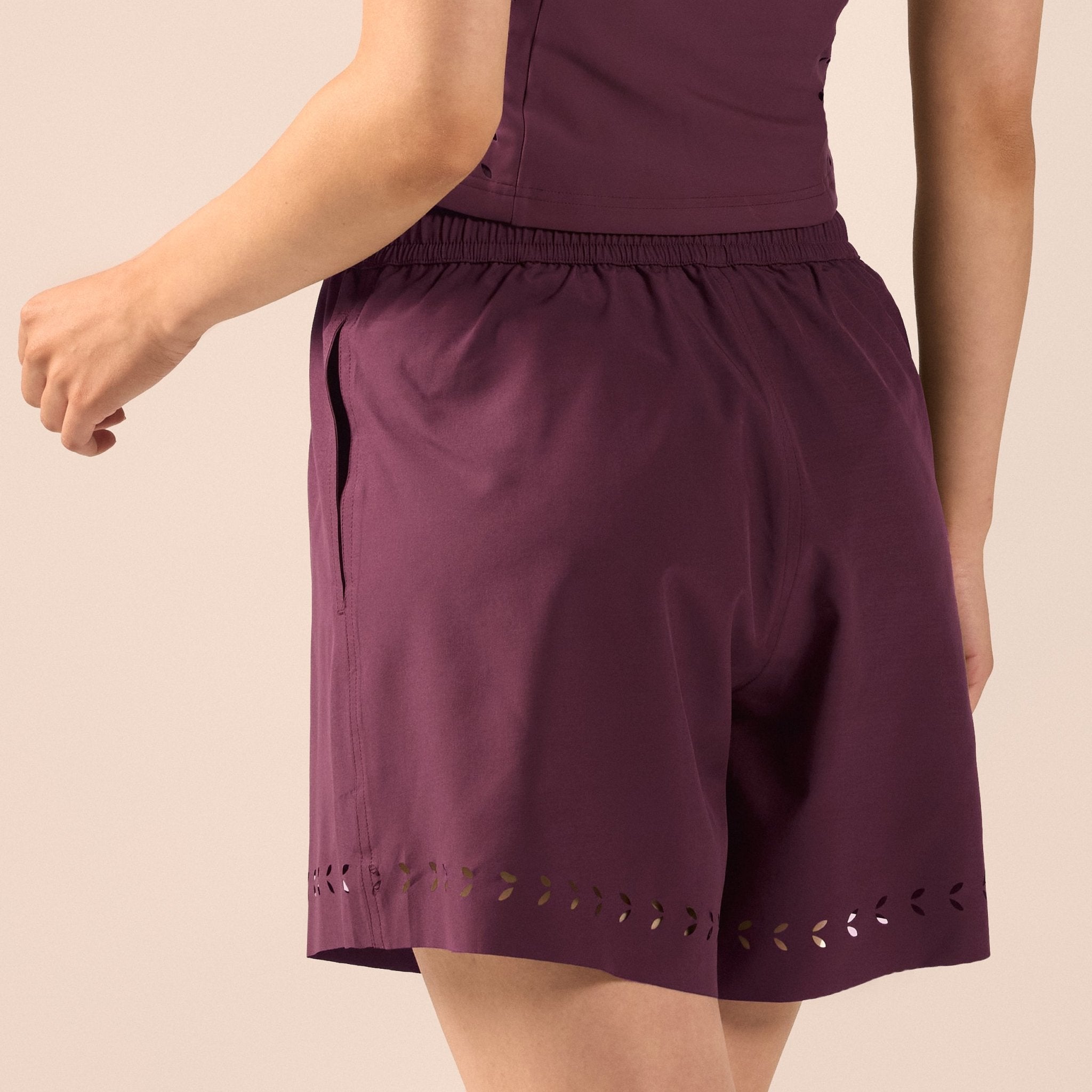 Purple Wide Leg Swim Shorts with Cutout Details - shopaleena