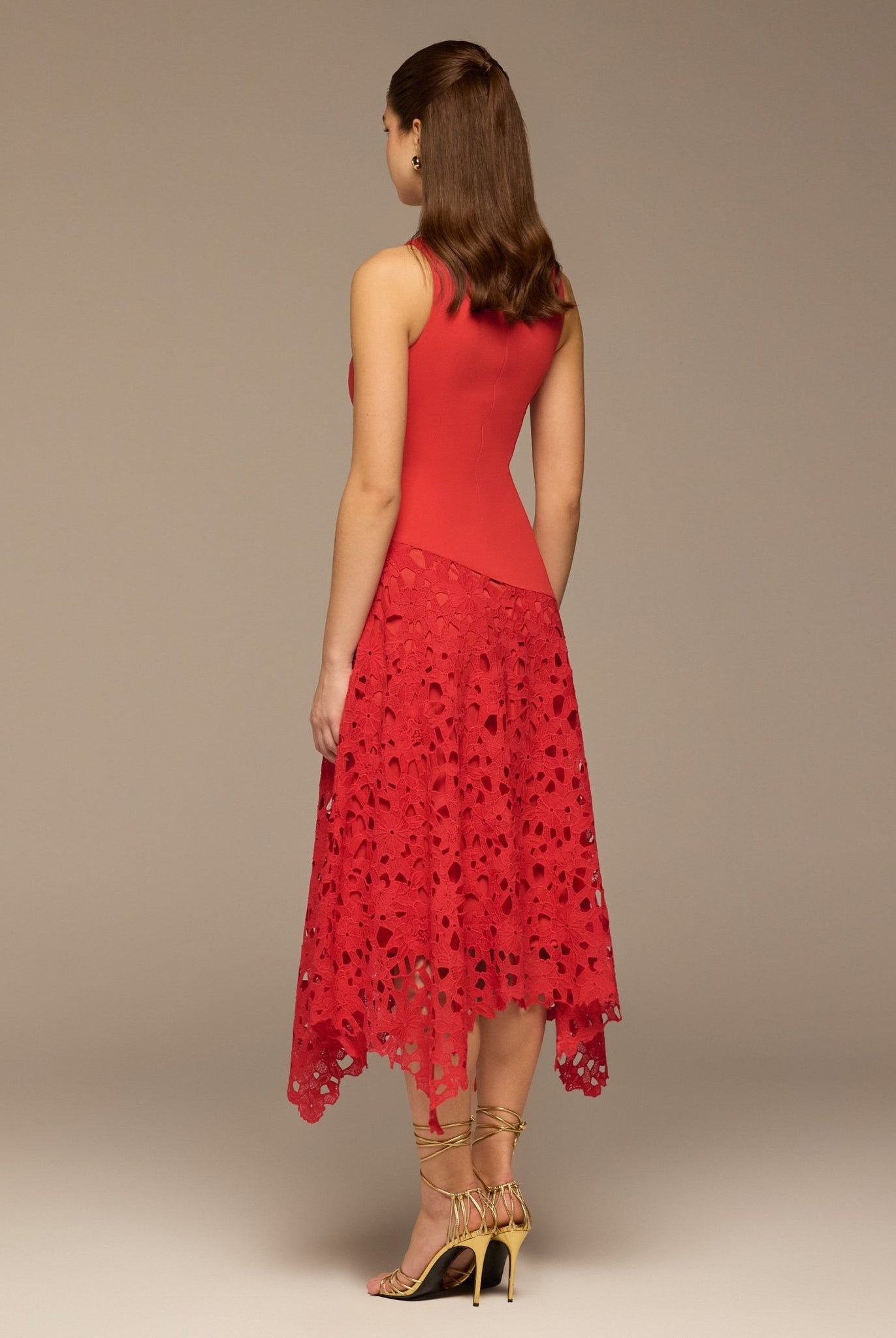 Red Asymmetric Lace - Overlay Cotton Dress - shopaleena