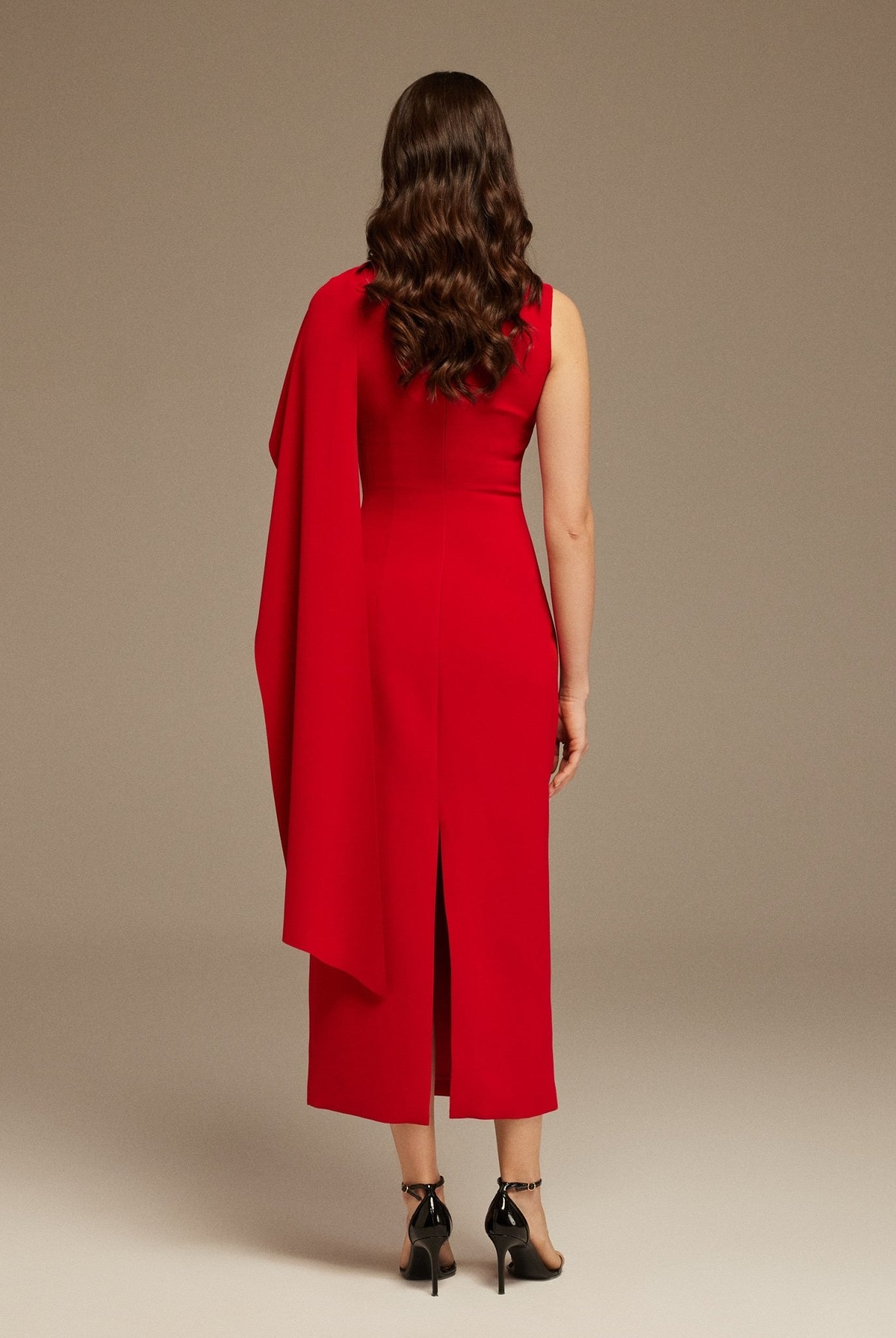 Red Asymmetrical Back Draped Maxi Dress - shopaleena