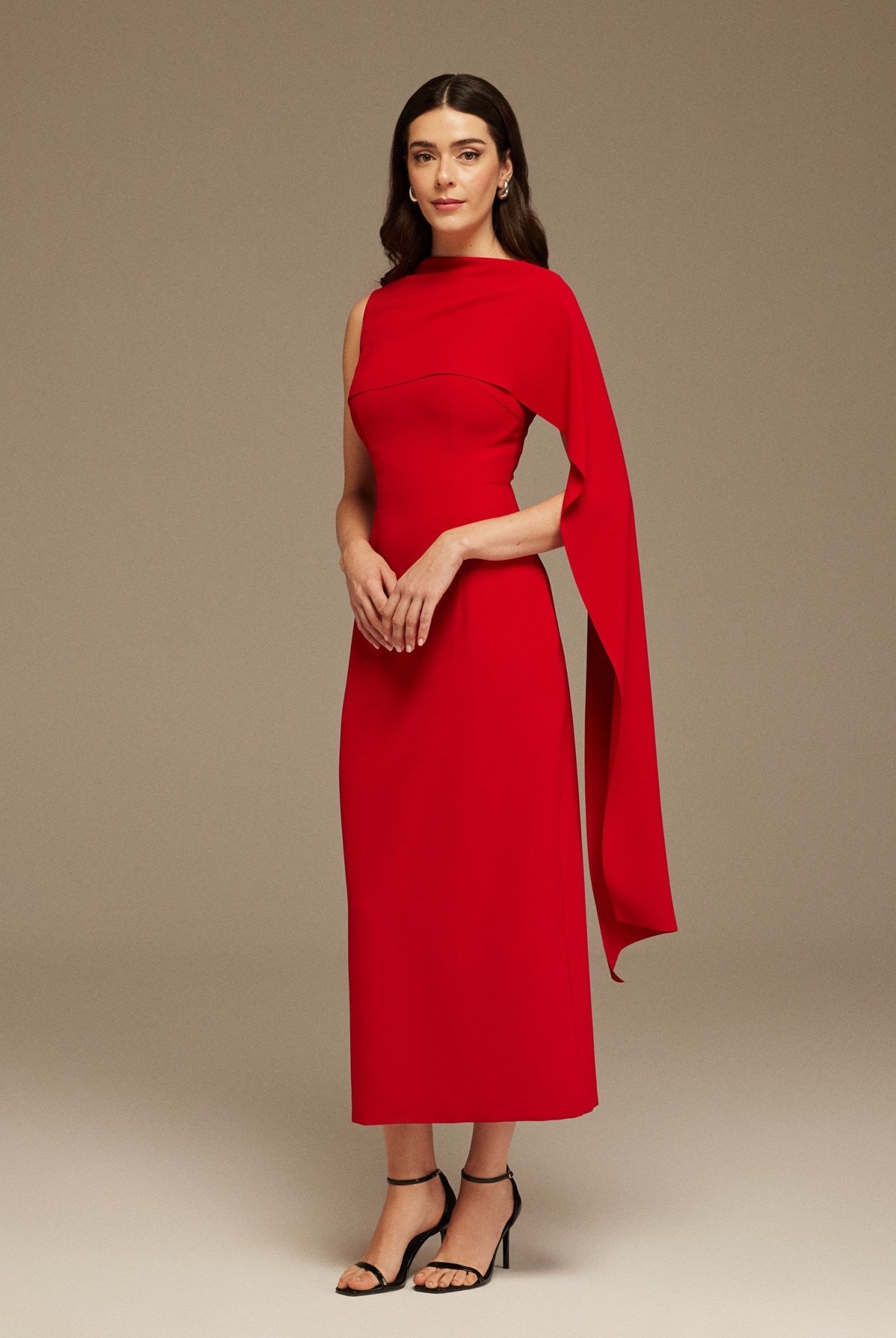 Red Asymmetrical Back Draped Maxi Dress - shopaleena