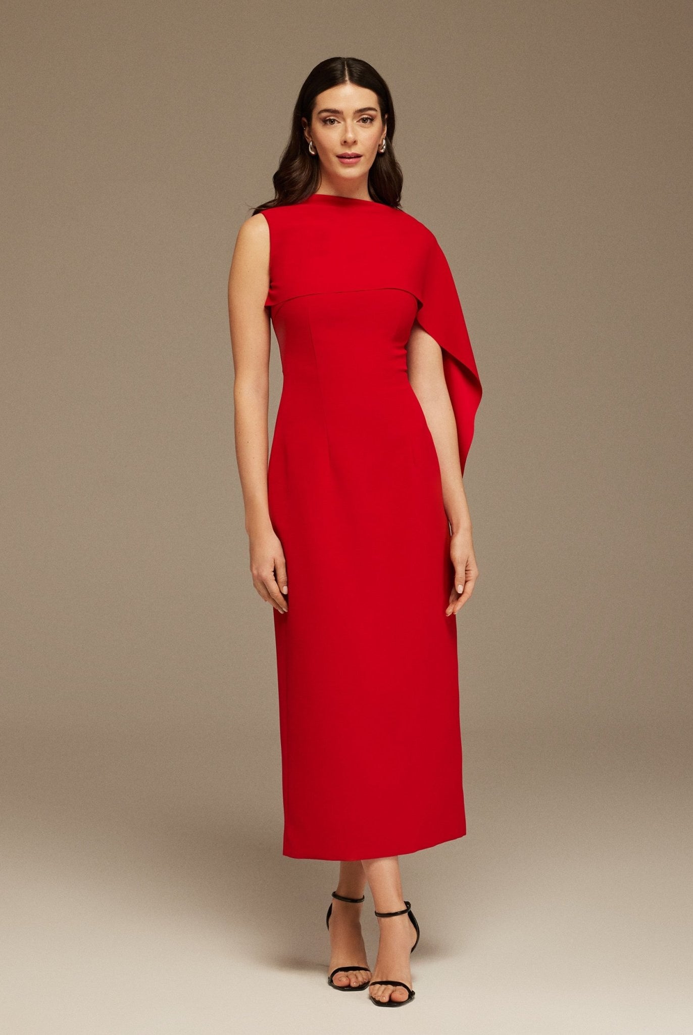 Red Asymmetrical Back Draped Maxi Dress - shopaleena