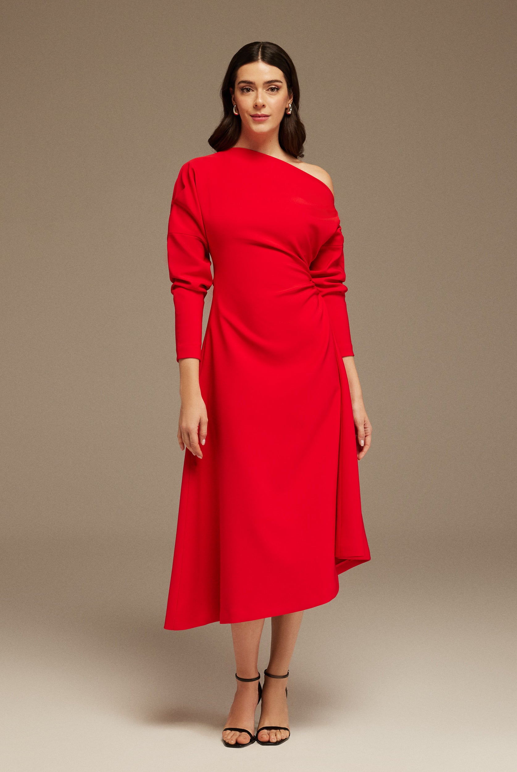 Red Asymmetrical One - Shoulder Maxi Dress - shopaleena